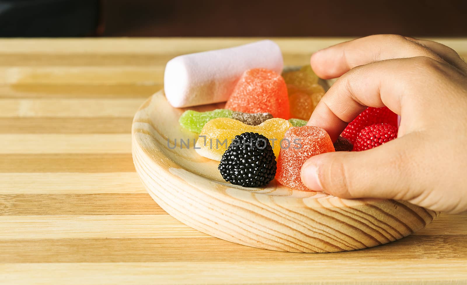 Sweets  candy in a wooden table