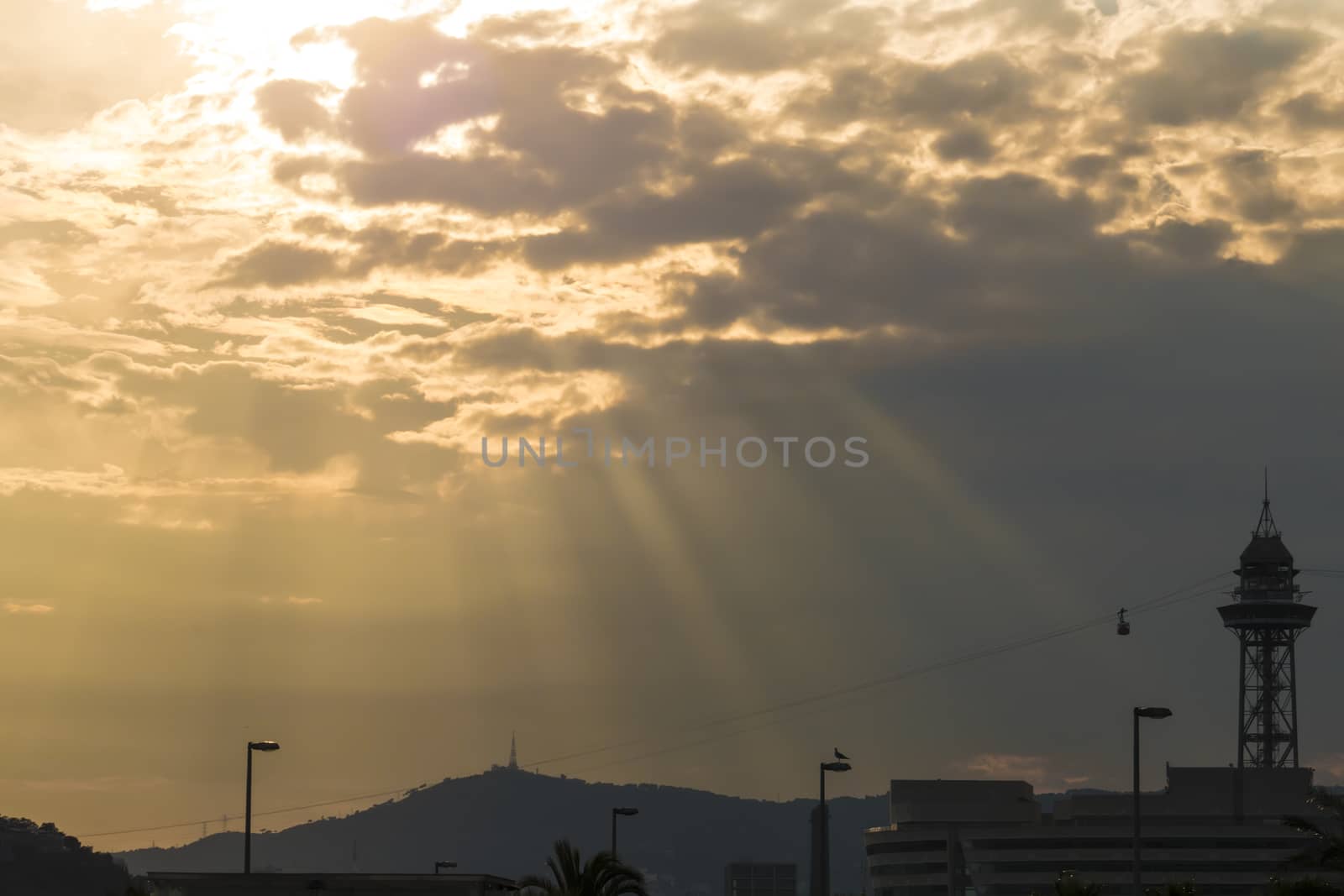 Beautiful sunset in Barcelona city