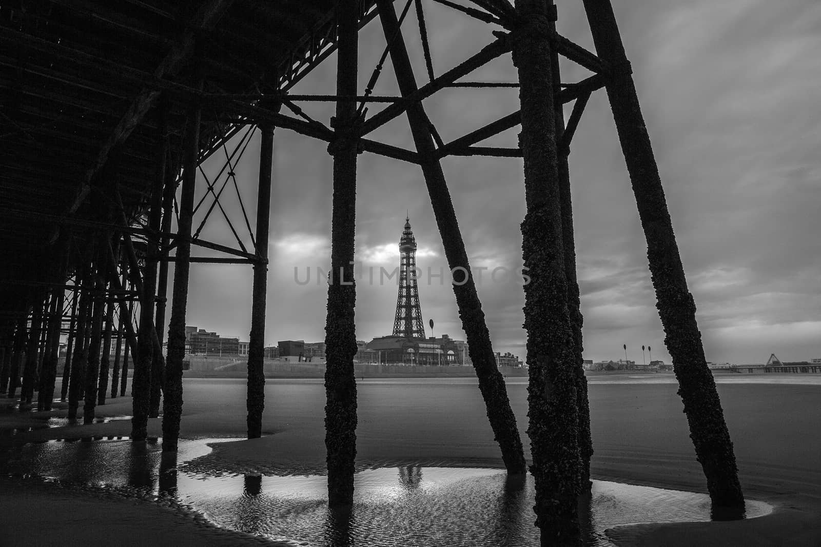 Blackpool pleasure beach black and white