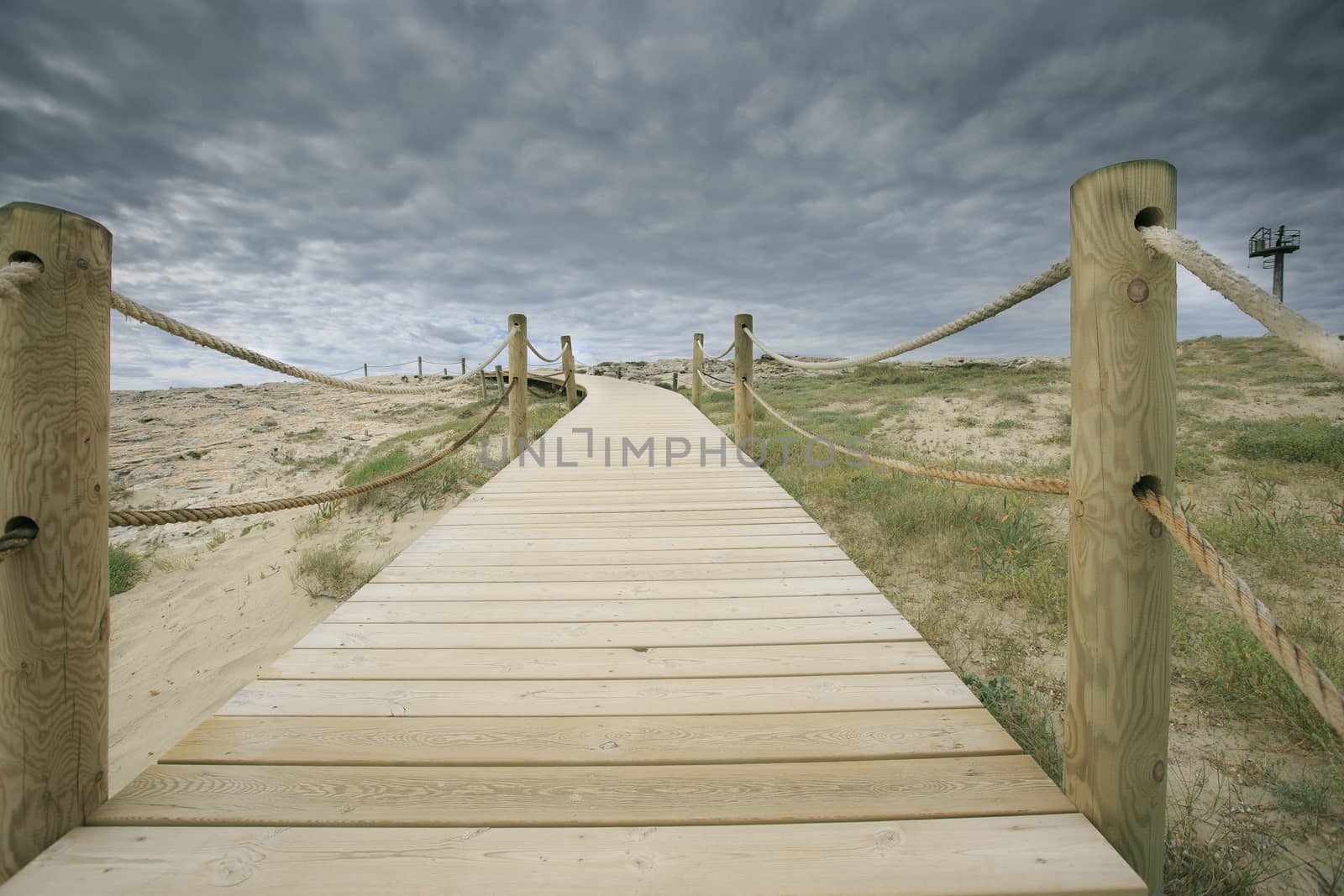 Formentera beach old wooden bridge