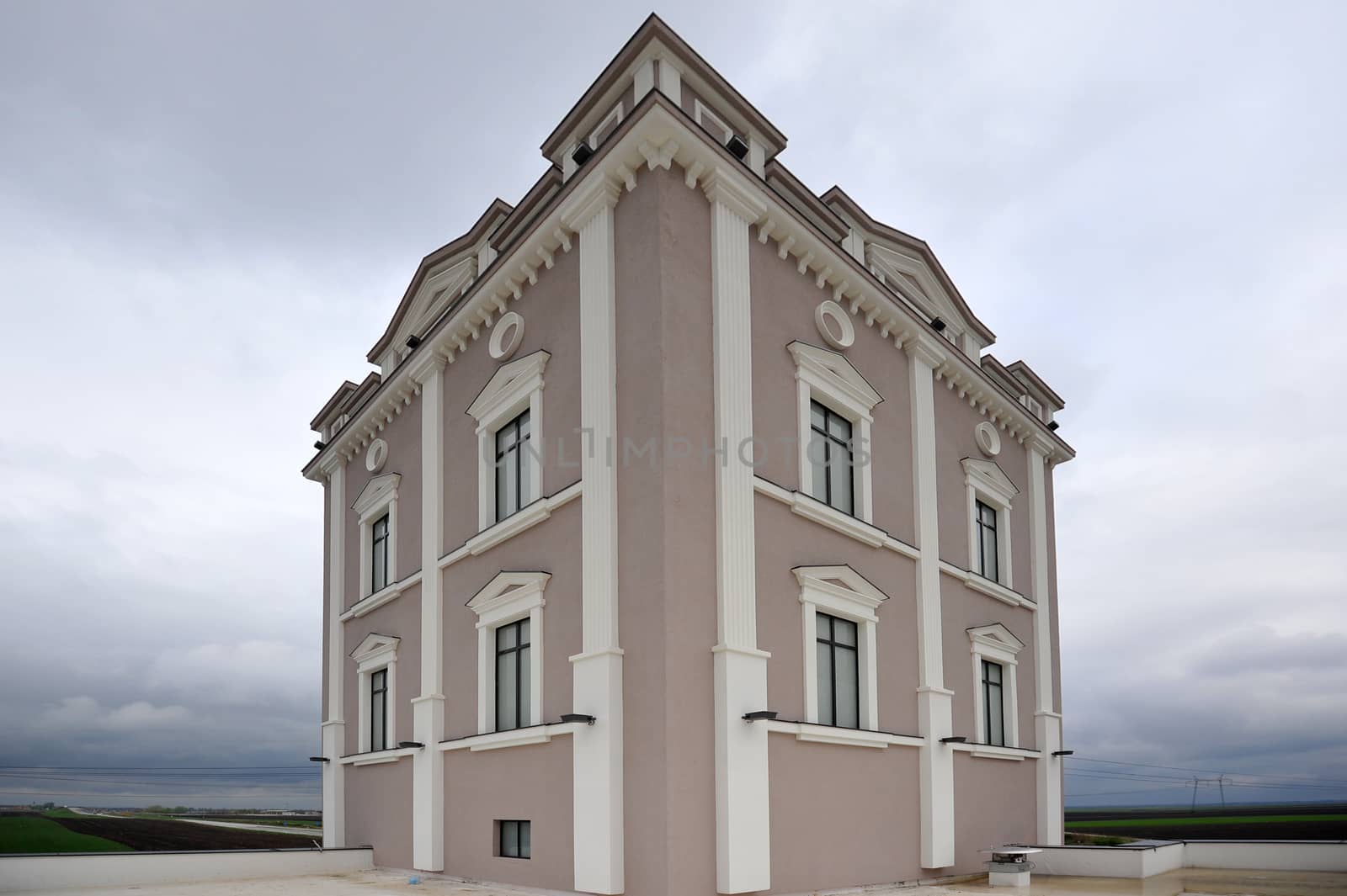 Corner of nice old house on a cloudy day