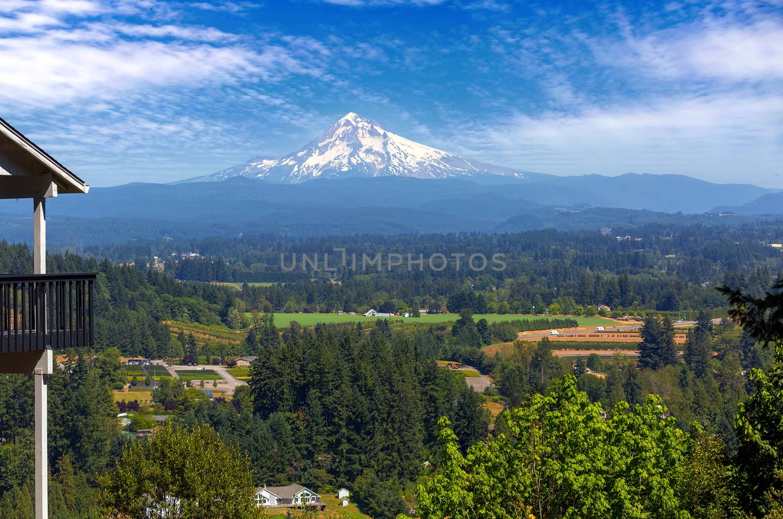 Mount Hood view from home backyard deck in Clackamas County Oregon