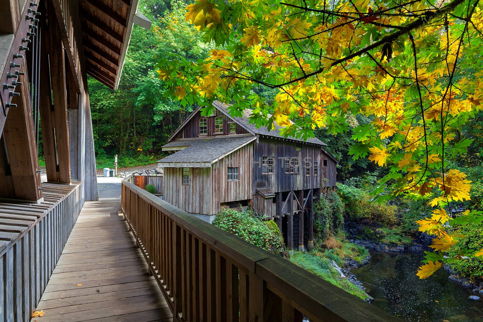 Cedar Creek Grist Mill in Washington State during Fall Season