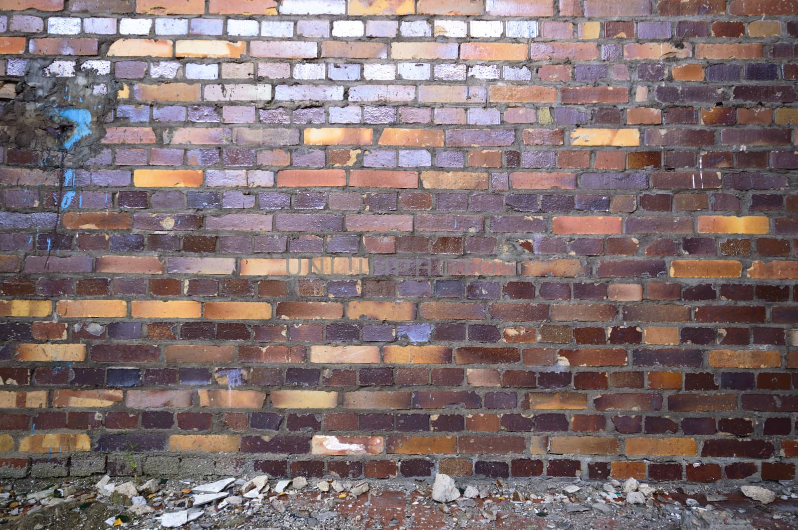 wide angle view of an old wall abandoned factory building