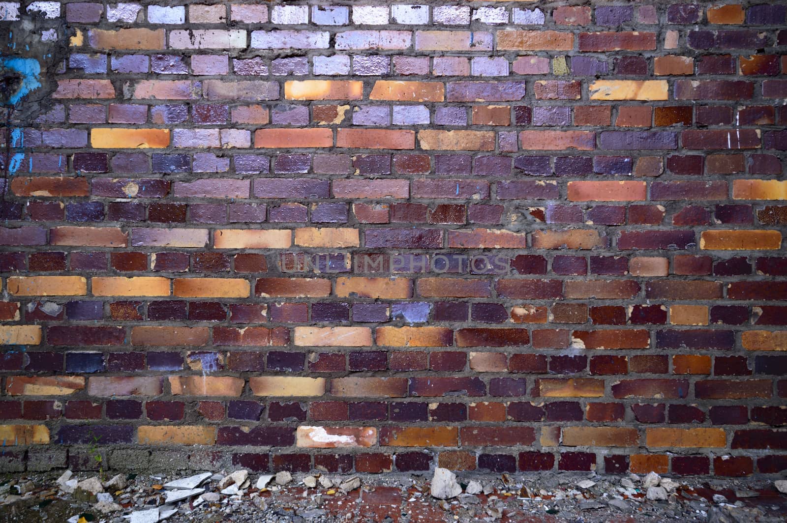 wide angle view of an old wall abandoned factory building
