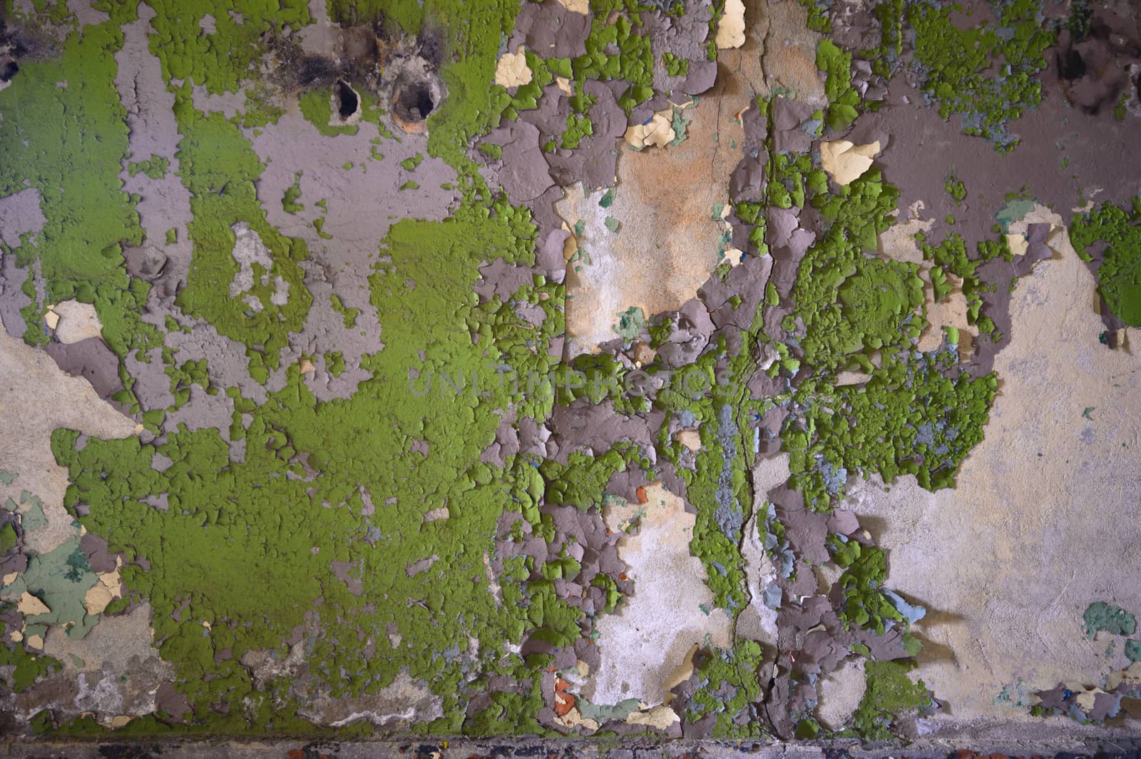 wide angle view of an old wall abandoned factory building