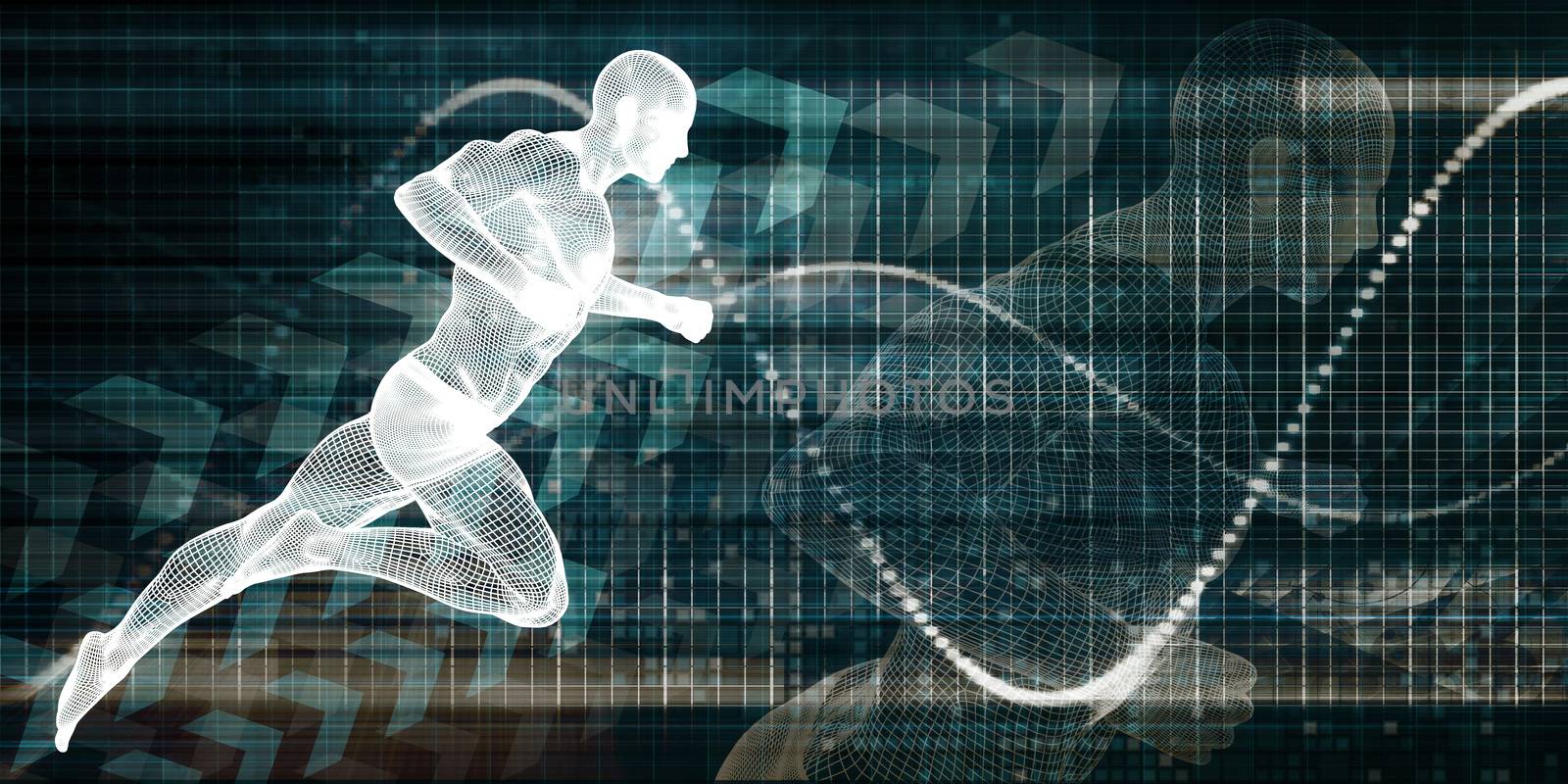 Wire Mesh Man Running on a Chart Background