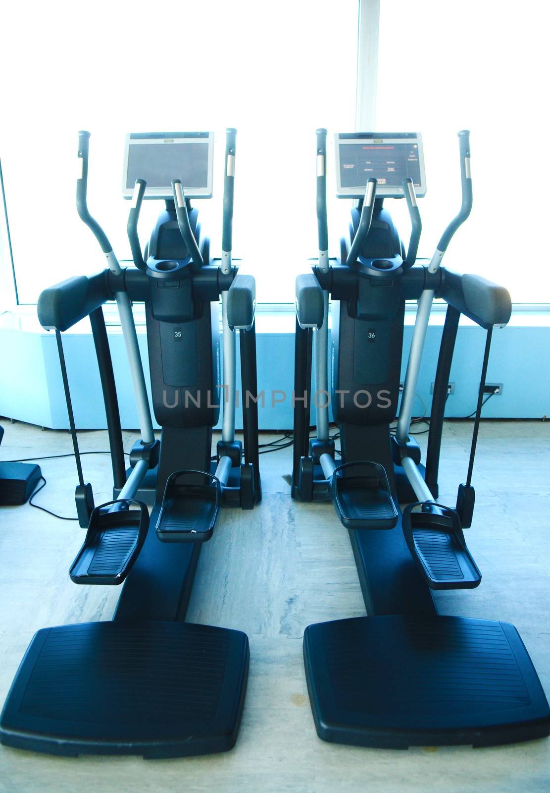 View on modern empty large gym with lot of weights