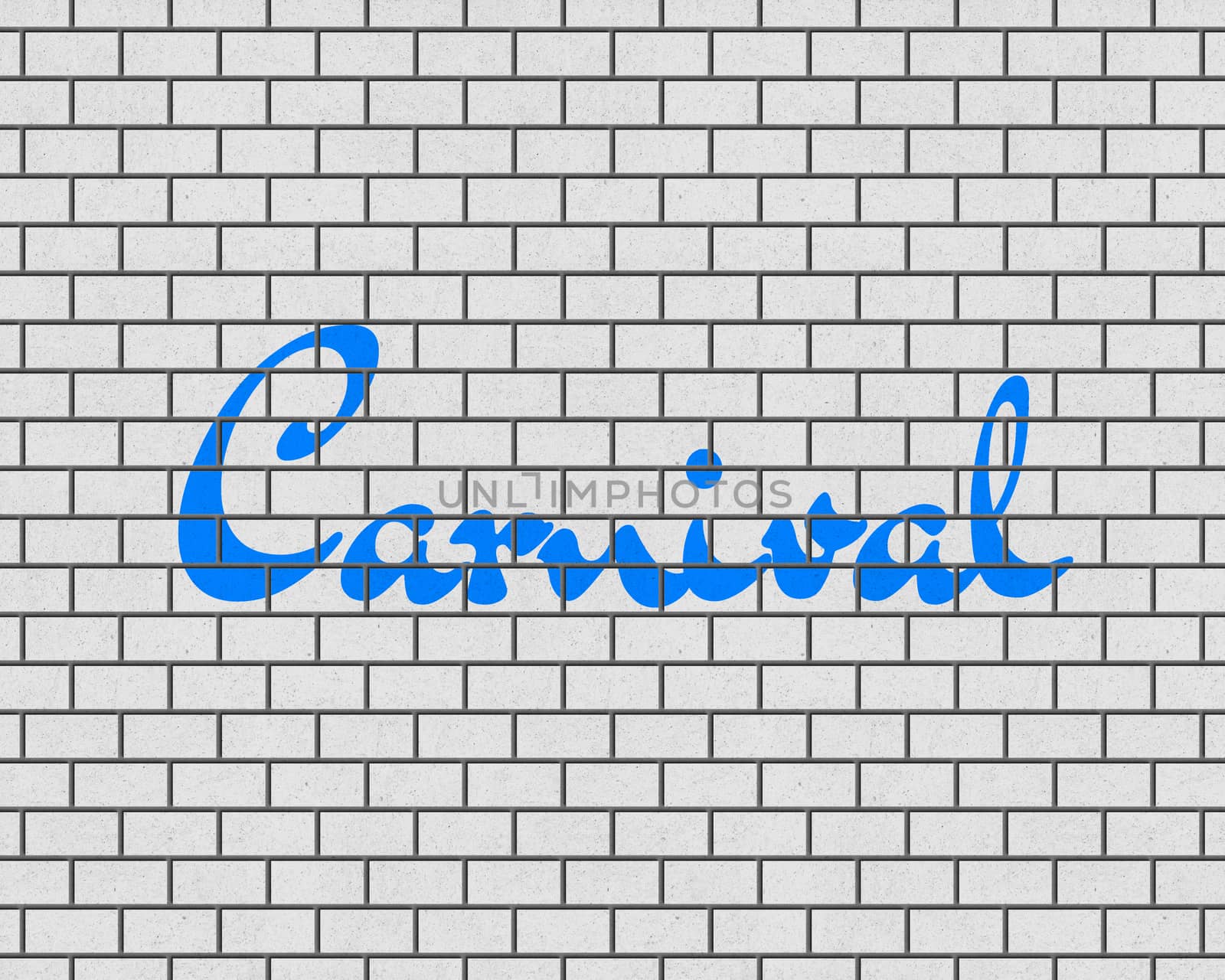 3D RENDERING OF Carnival WORDS ON WHITE PLAIN BRICK WALL