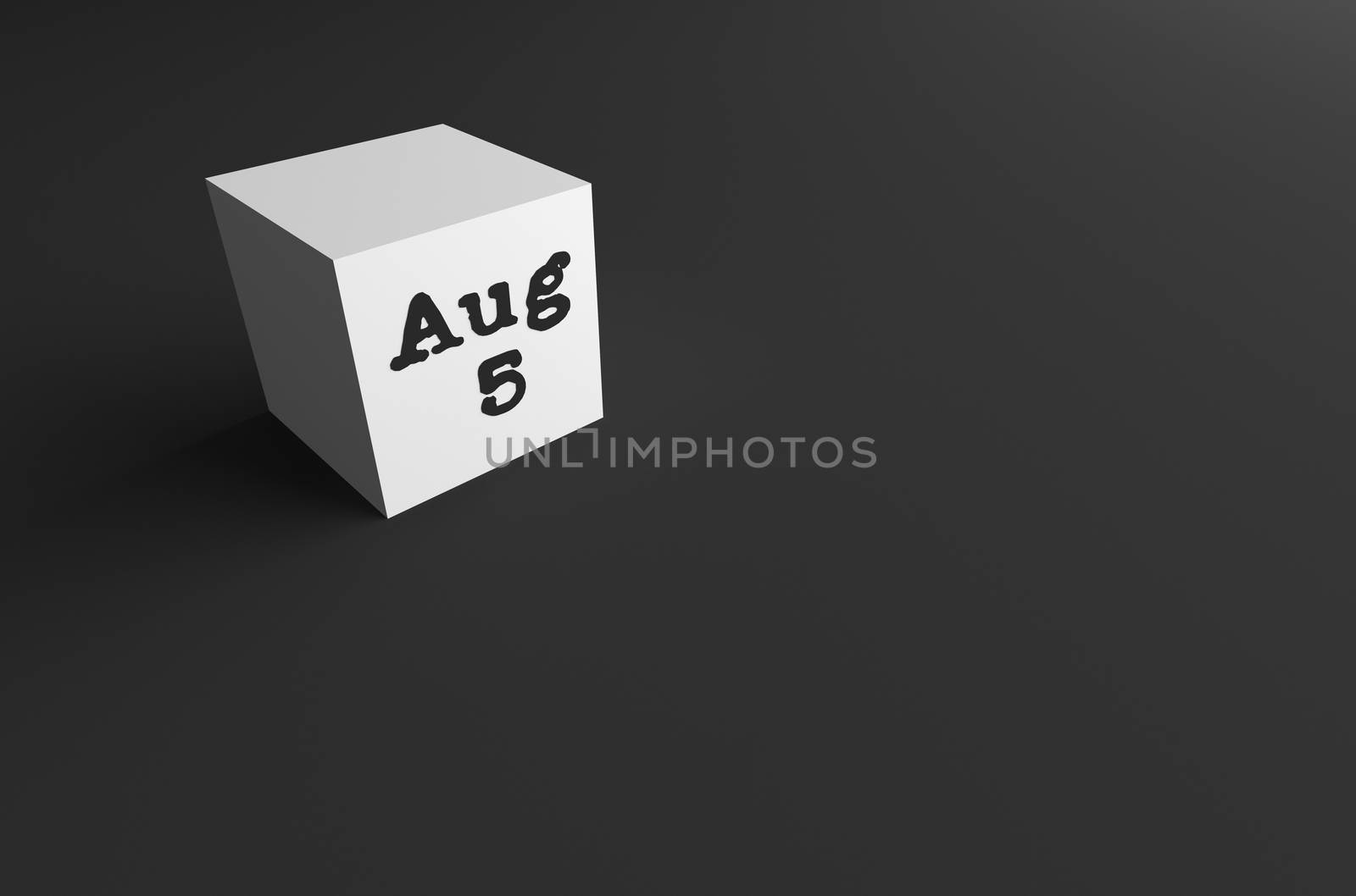 3D RENDERING OF Aug (ABBREVIATION OF AUGUST) 5 ON WHITE CUBE
