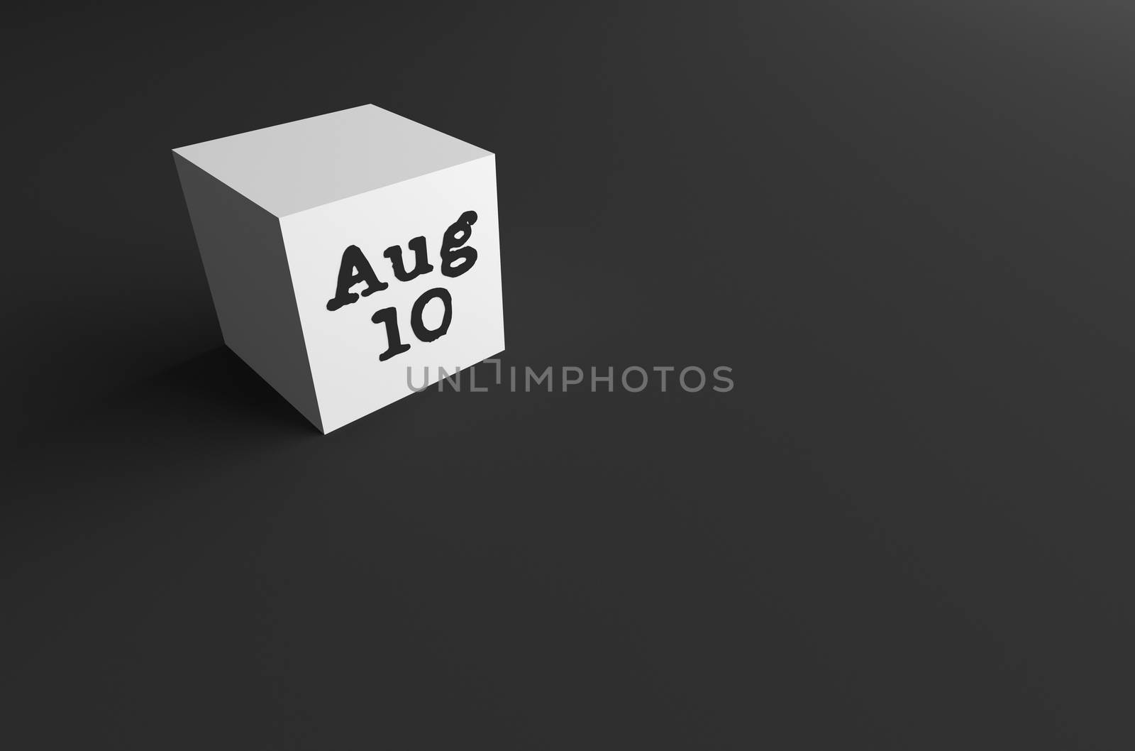 3D RENDERING OF Aug (ABBREVIATION OF AUGUST) 10 ON WHITE CUBE