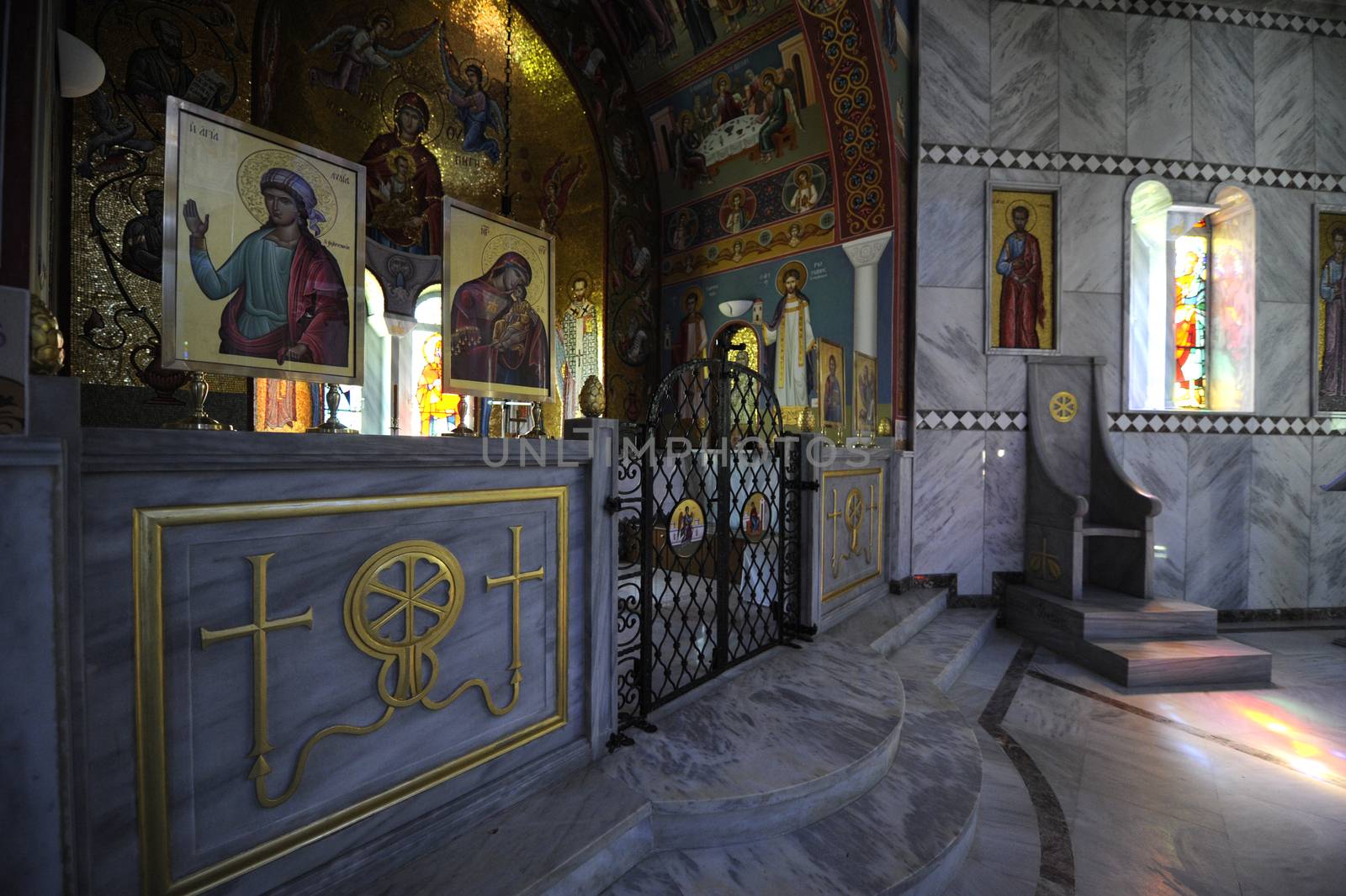 Interior of greek orthodox church Byzantine style