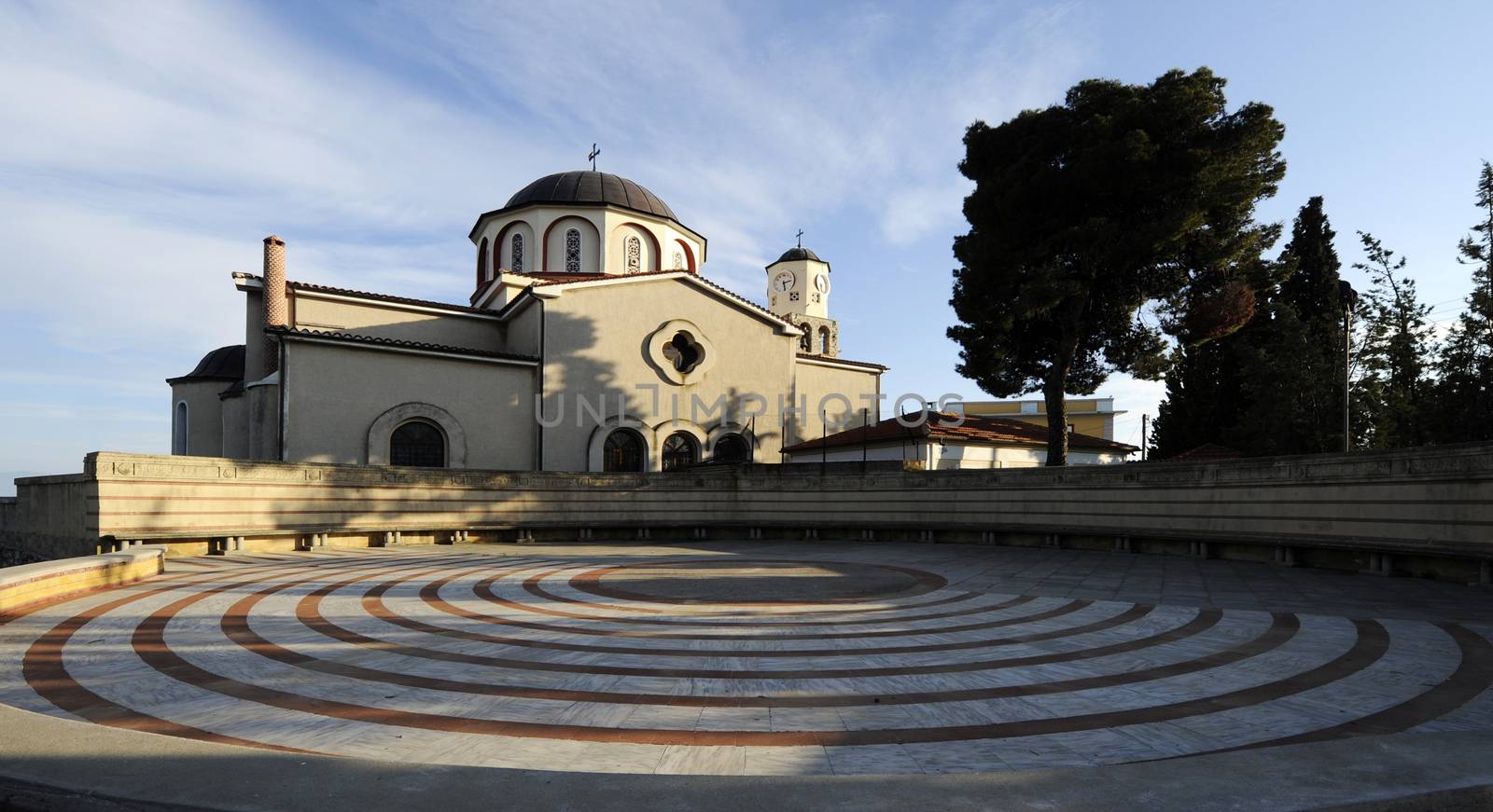 Exterior view on Greek orthodox church on sunny day