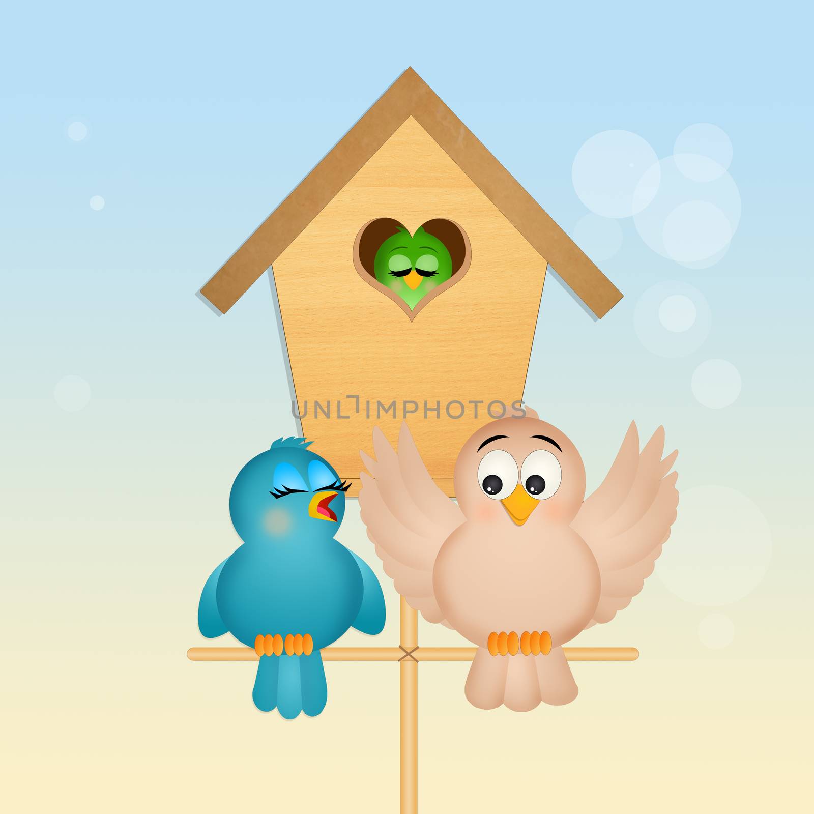 illustration of family of birds