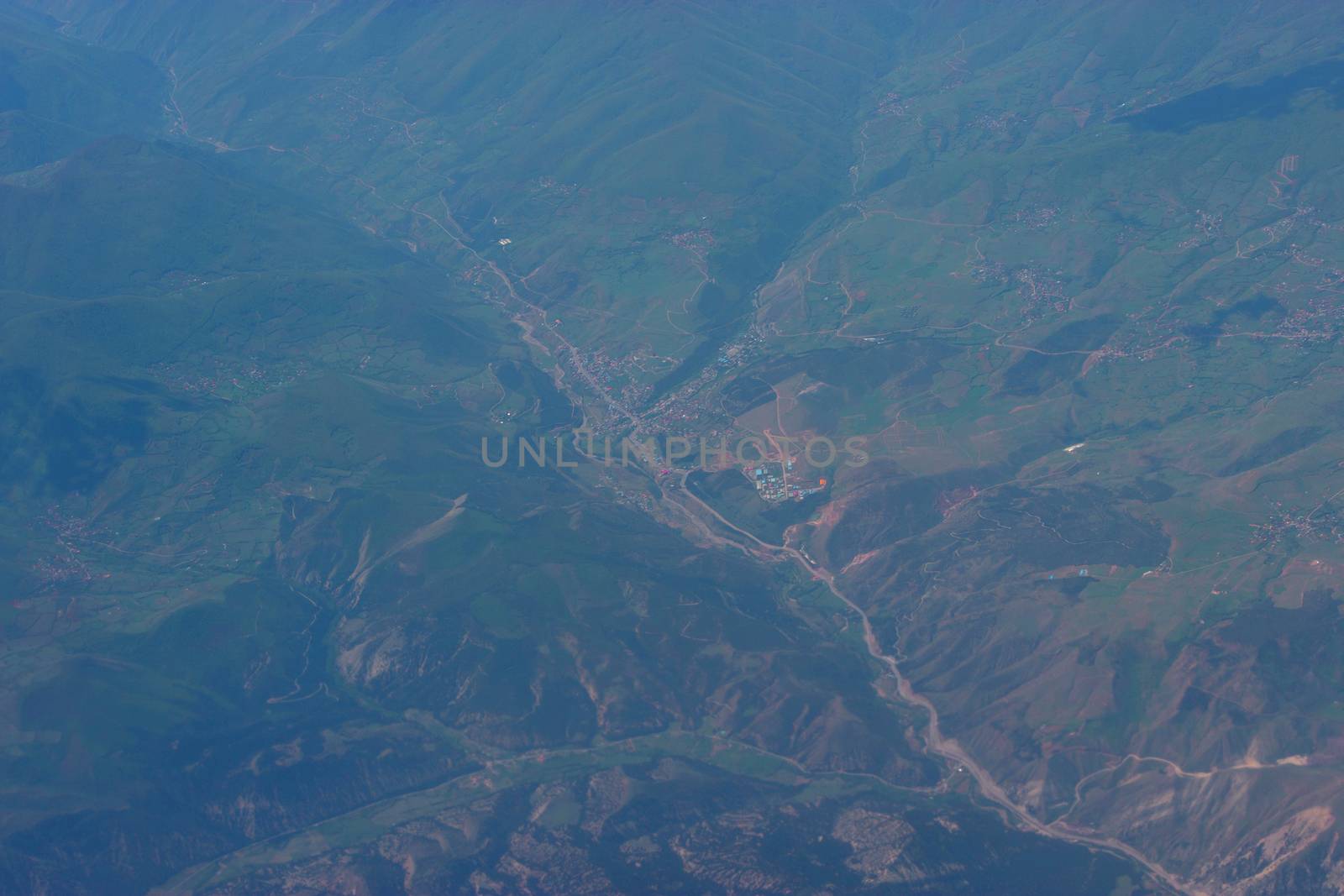 aerial view on a dodge and a road