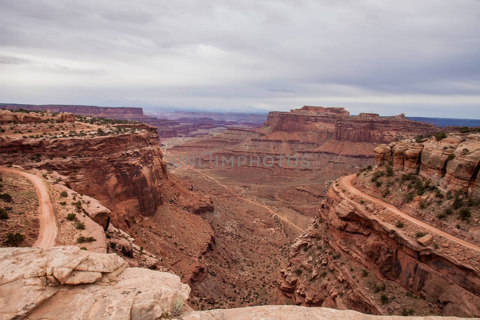 The Shafer Canyon Road seen from the Island In The Sky, Canyonlands National Park. Utah.