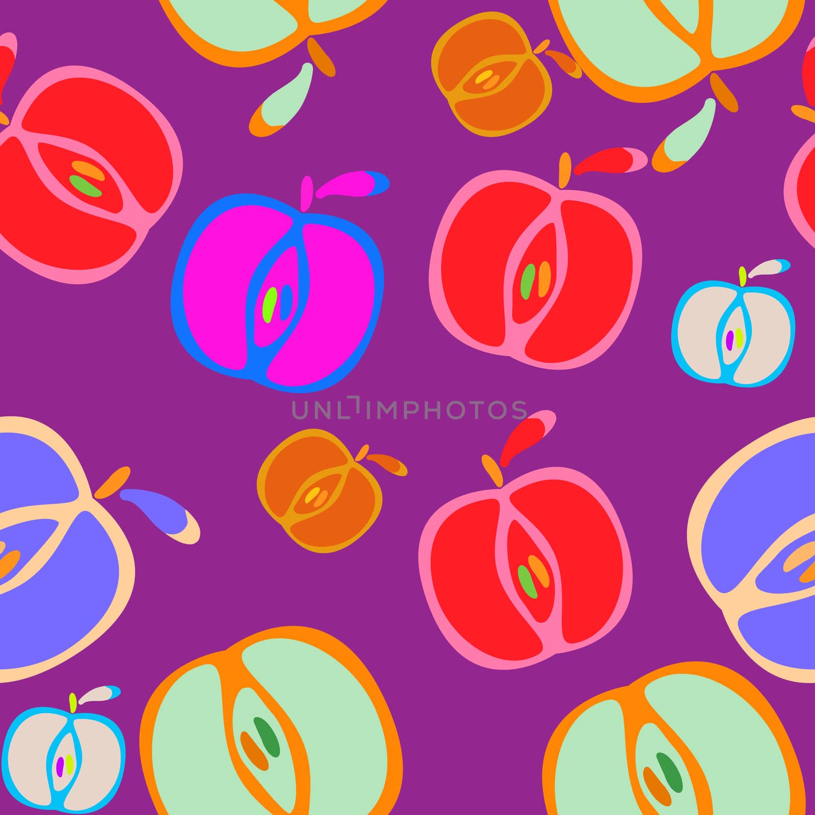 Seamless colorfull background with apples on dark background