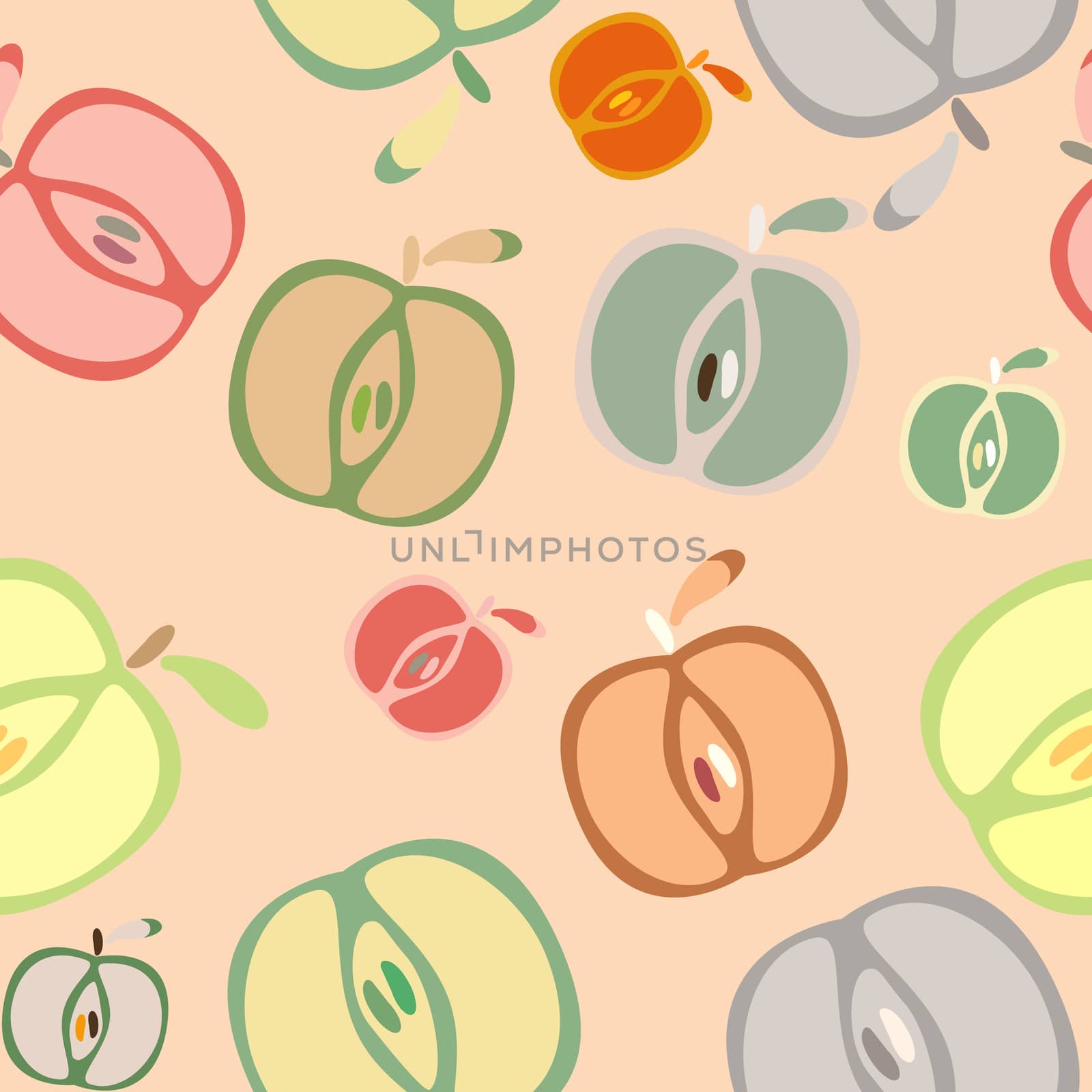 Seamless colorful background with apples on pink background