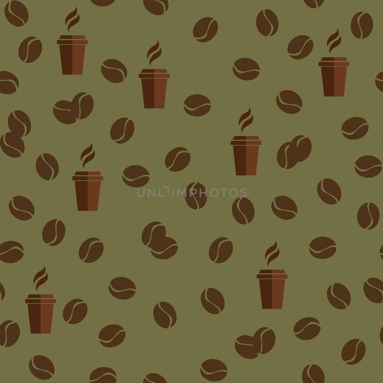 Tea or coffee cups seamless pattern with coffee beans or corns. Cups seamless pattern.