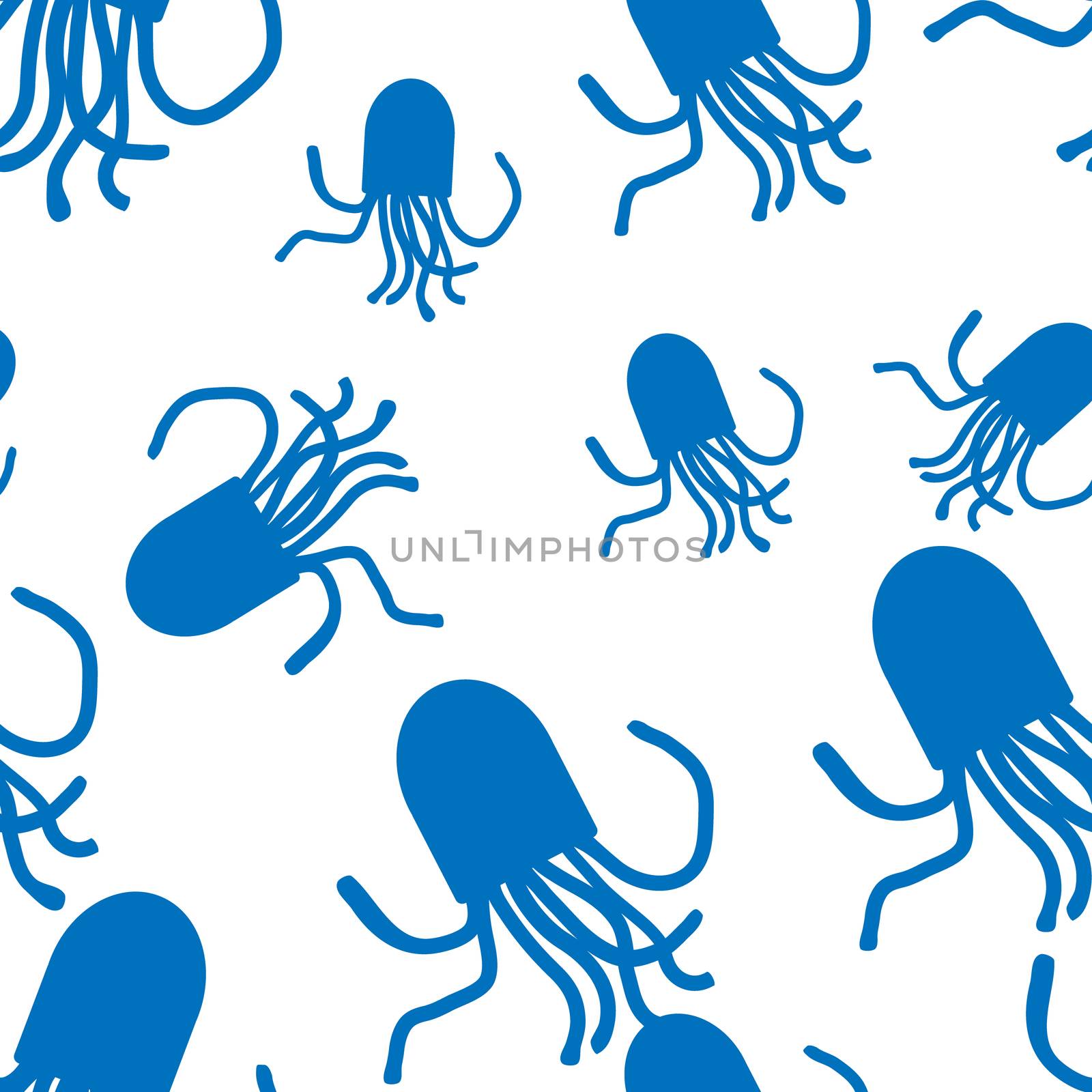  Octopus seamless pattern. For fabric or cosmetic, background or packaging design. White and blue.