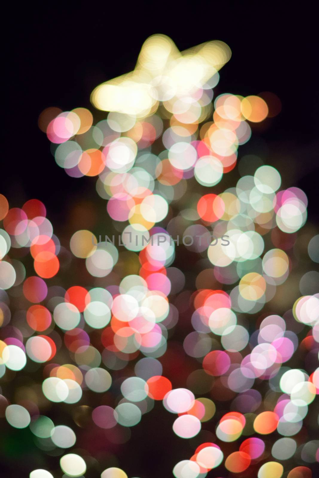 Abstract texture of colorful Christmas lights background blurs in vertical frame