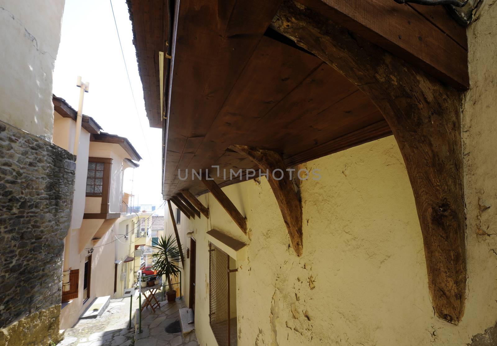 Old Greek houses in narrow streets of Kavala