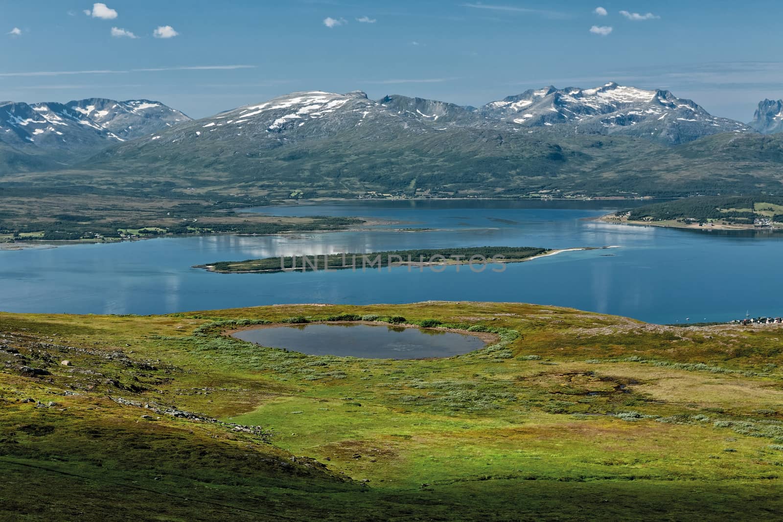 Mountains, fjord and lake in Tromso, Norway by LuigiMorbidelli