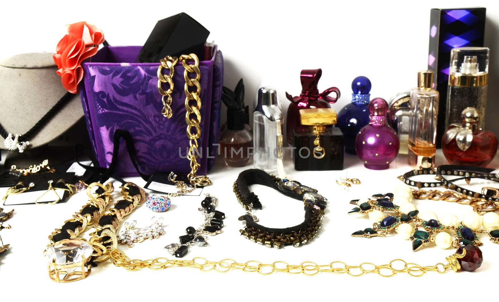 Fashion and Stylish jewelry on make up table