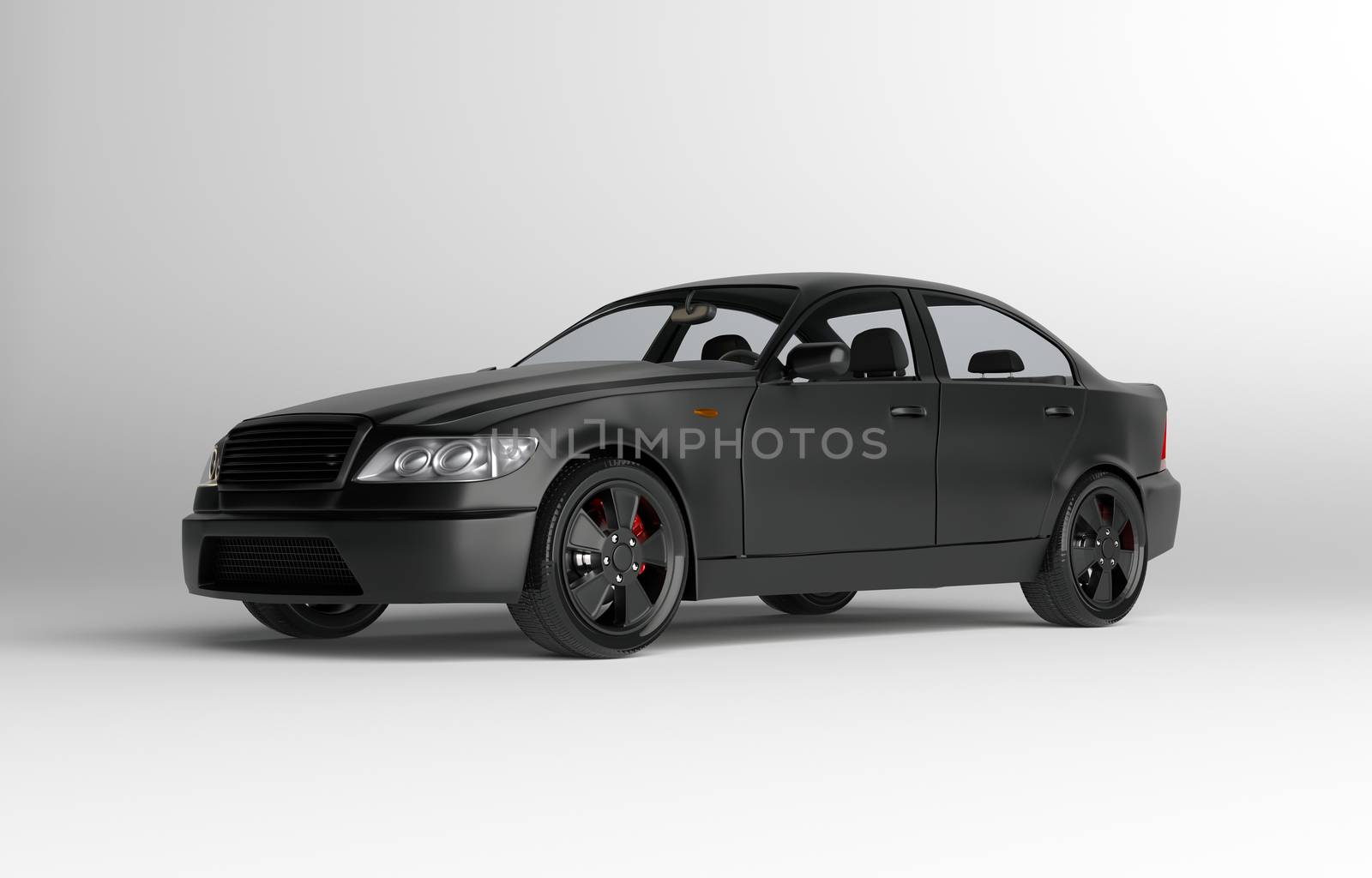 Generic brandless sports car on gray background. 3d illustration