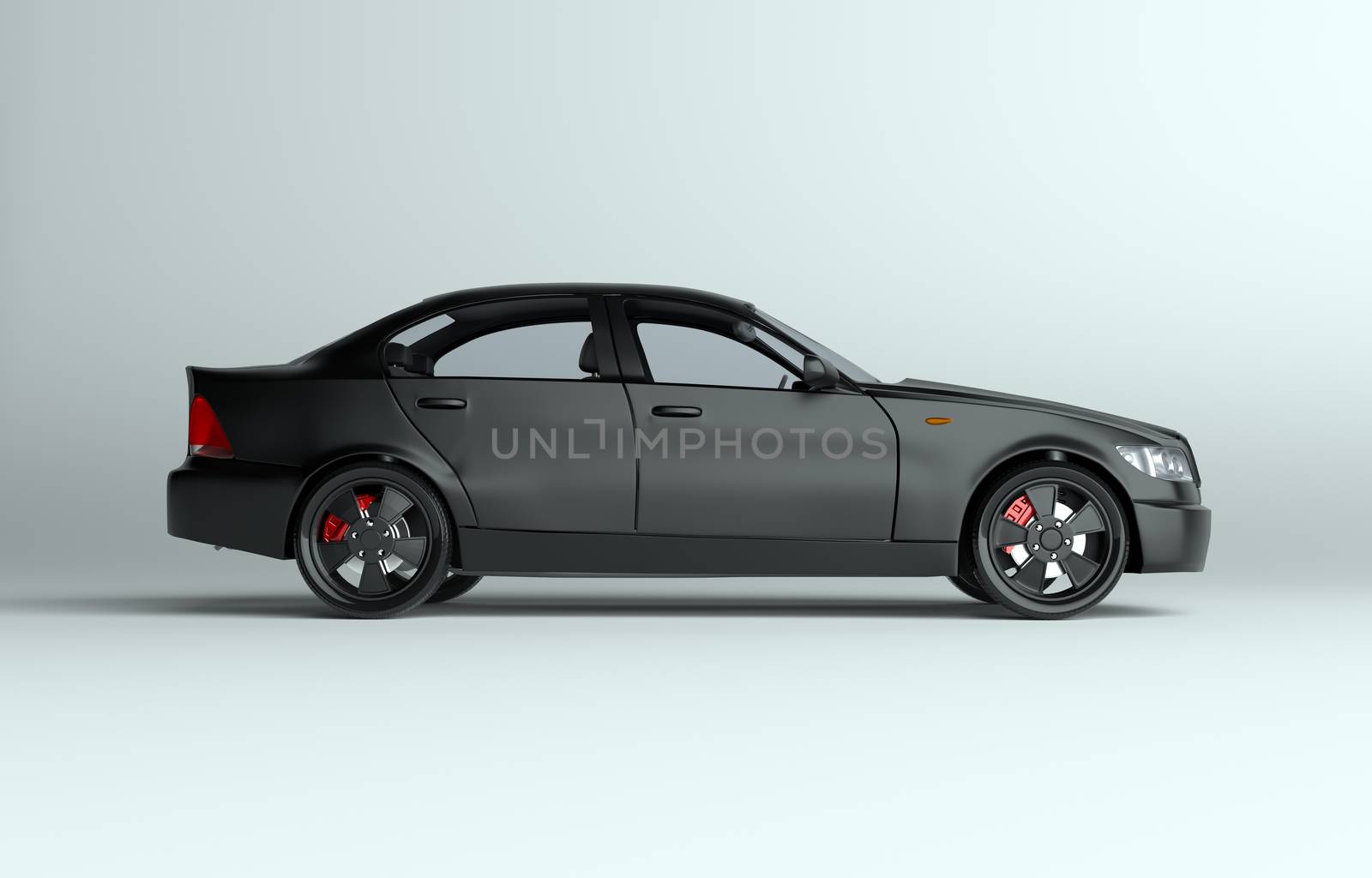 Generic brandless sports car on gray background. 3d illustration
