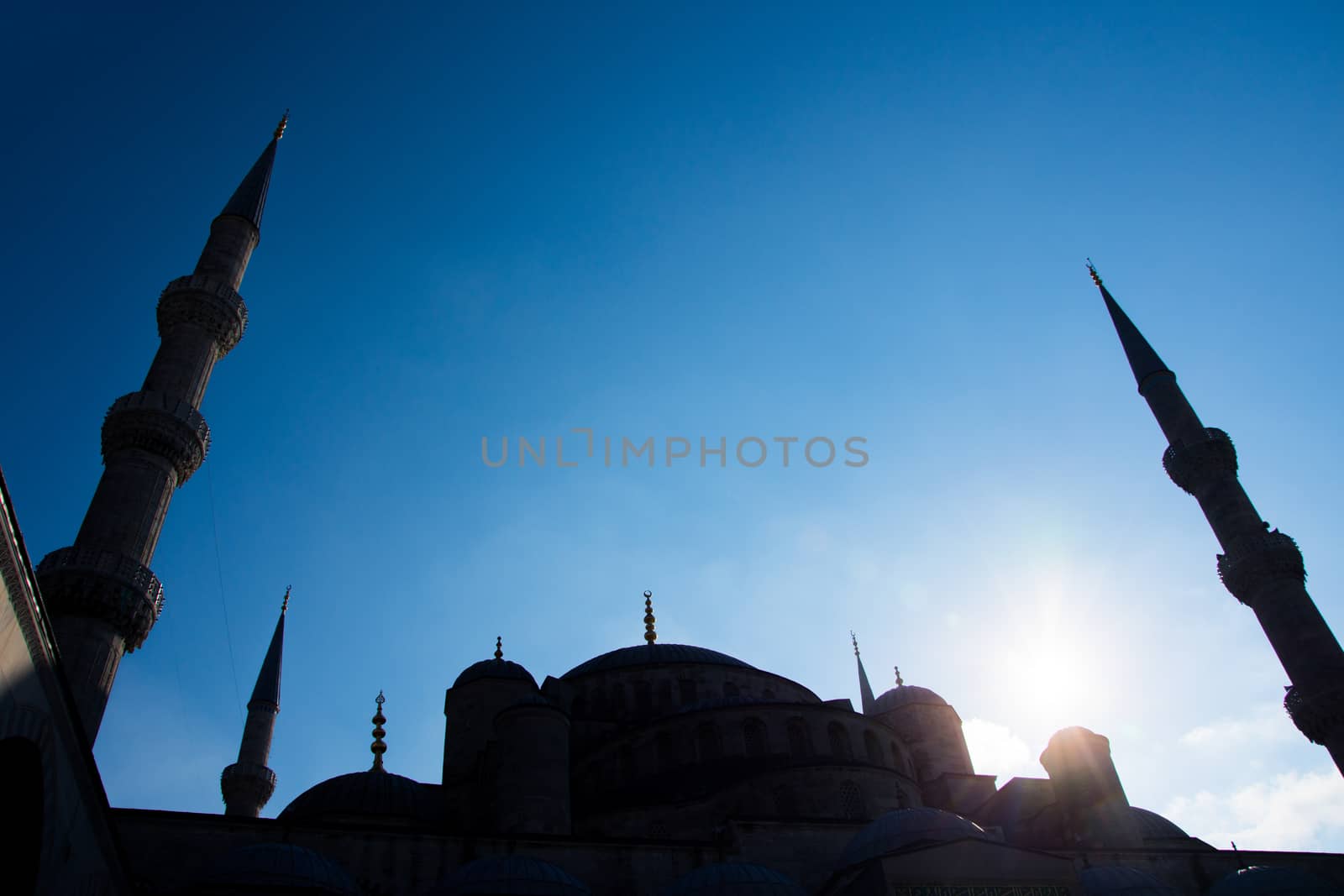 shoot of the roof and minarets of blue mosque from the harem