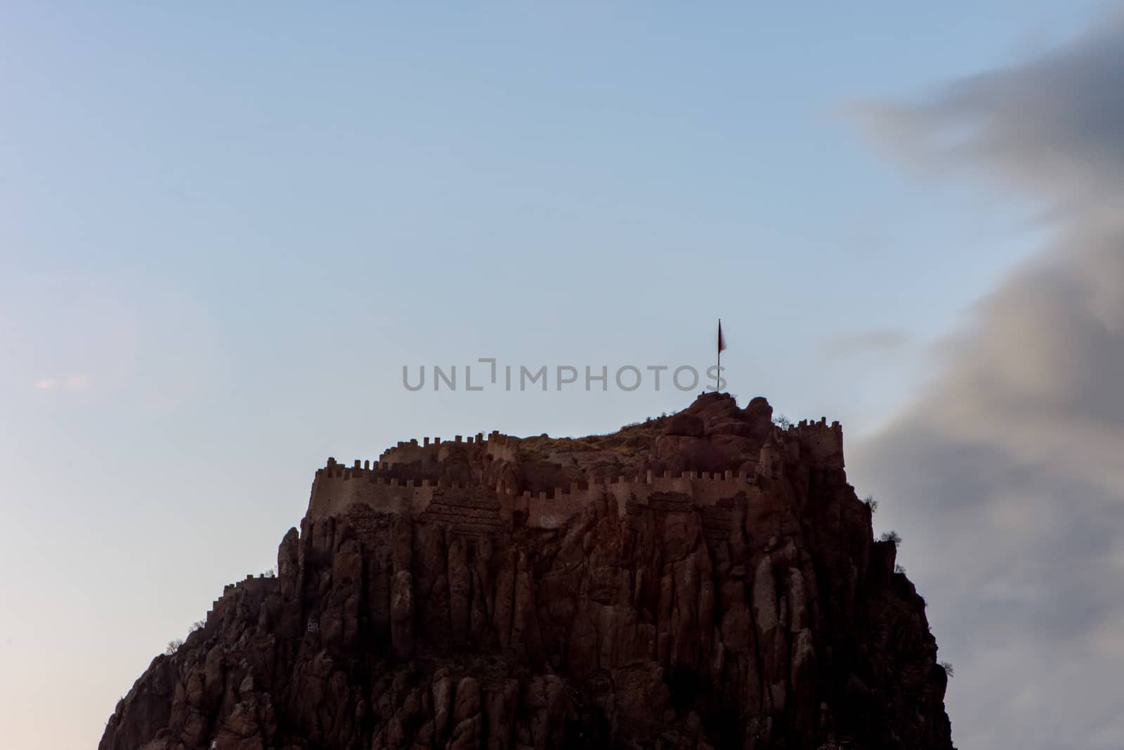 Old ruined forth of Afyonkarahisar located on a very high cliff overlooking the city of Afyon