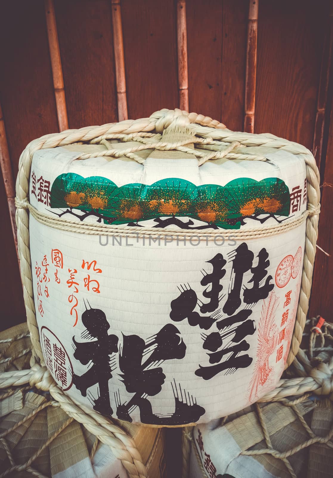 Traditional Kazaridaru barrels in Kyoto, Japan