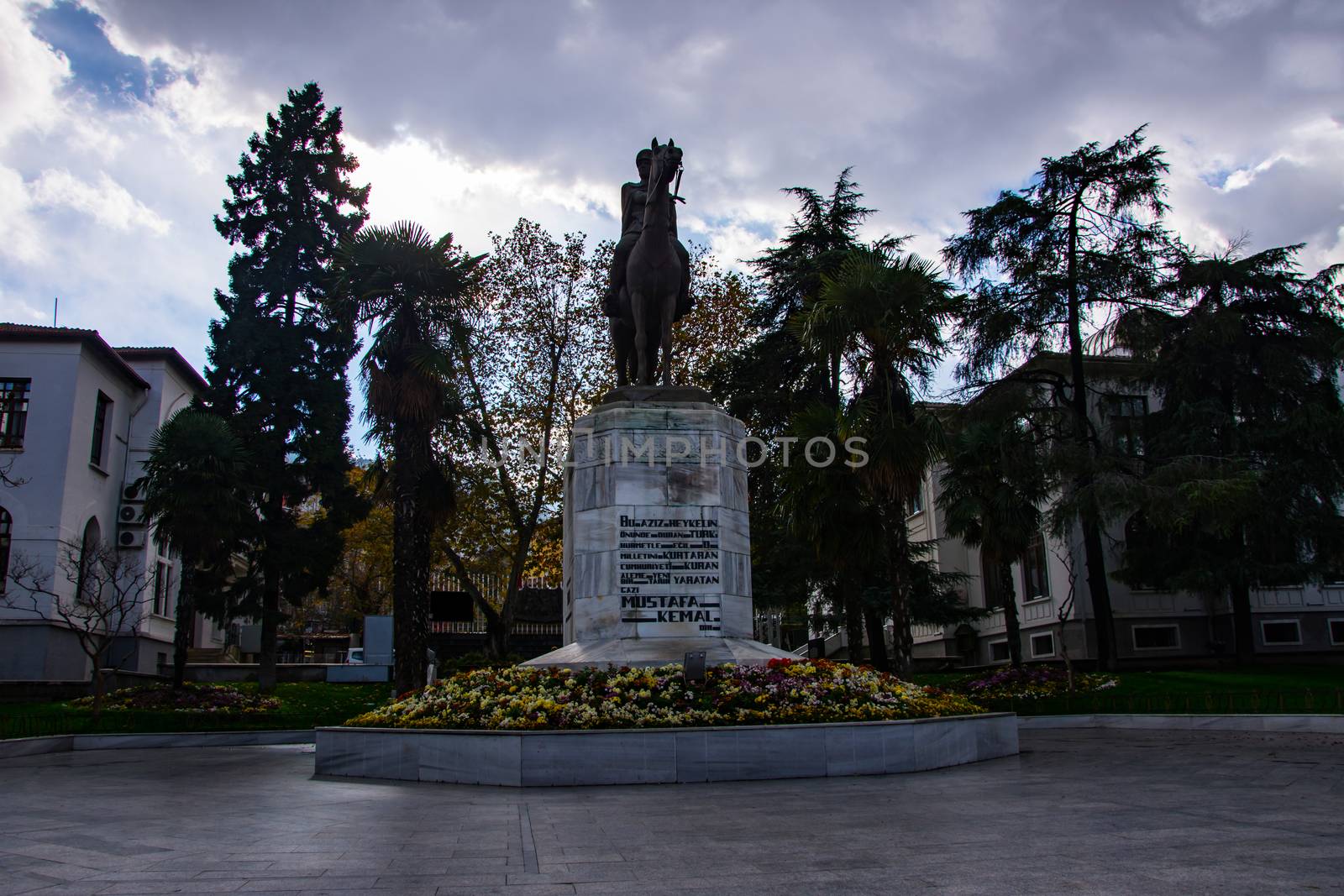 Bronze memorial statue of Mustafa Kemal Ataturk, the founder of modern Turkish Republic , successor of the Ottoman Empire in Bursa, Turkey