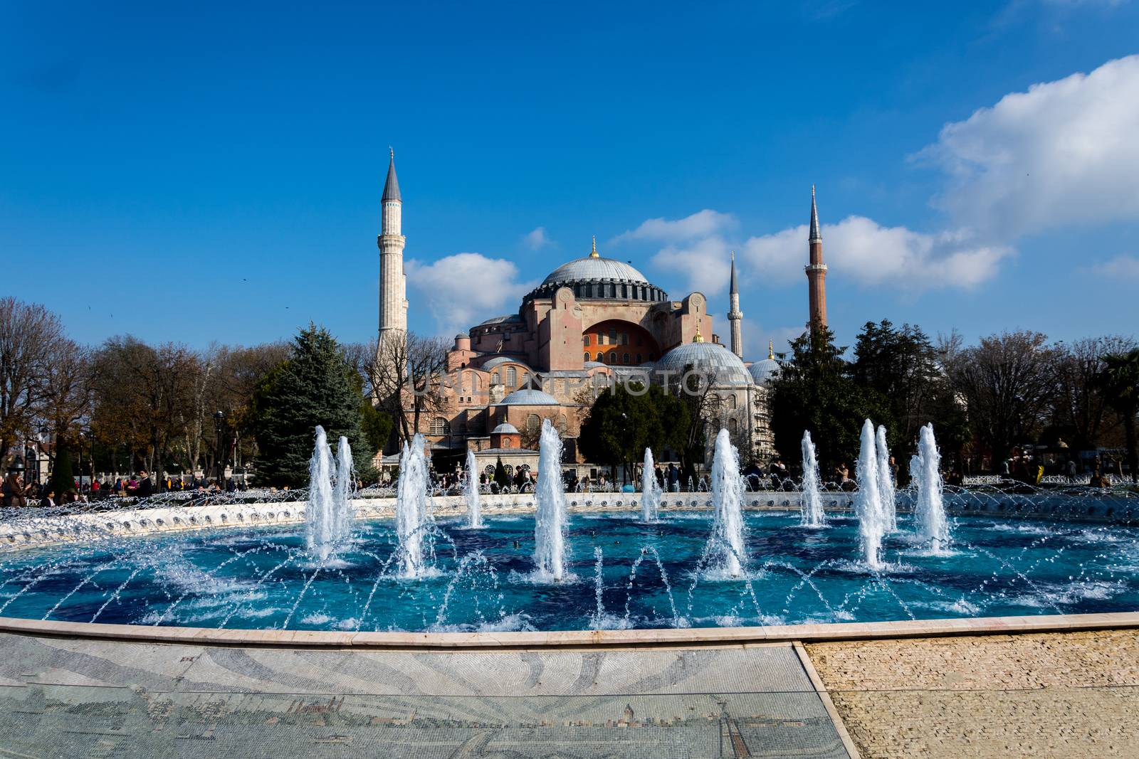 view to the Hagia Sophia and the fountain from the chair in  the park