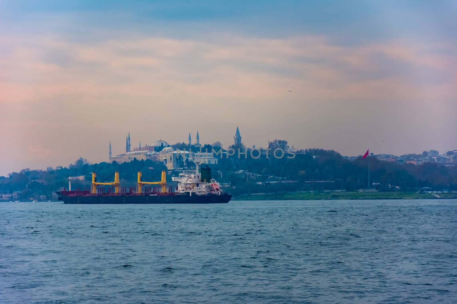 Boat on the Marmara sea during the cloudy time Istanbul