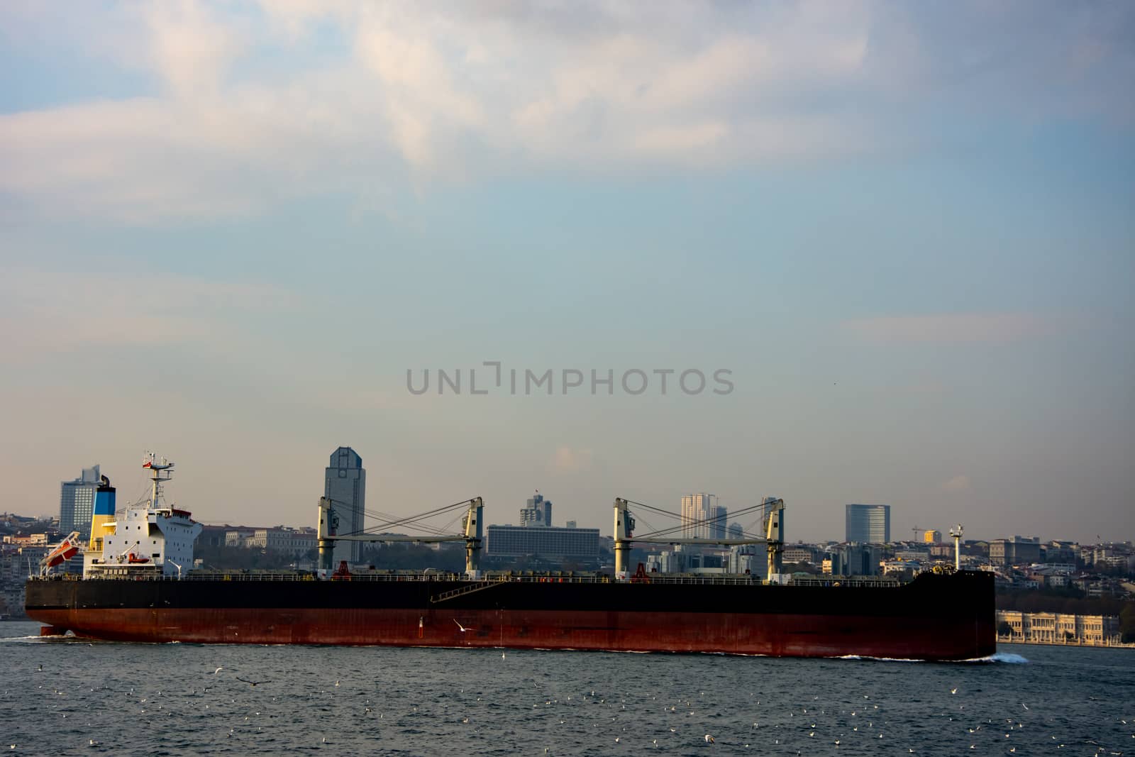 cargo ship sailing on the Black sea in Istanbul, Turkey