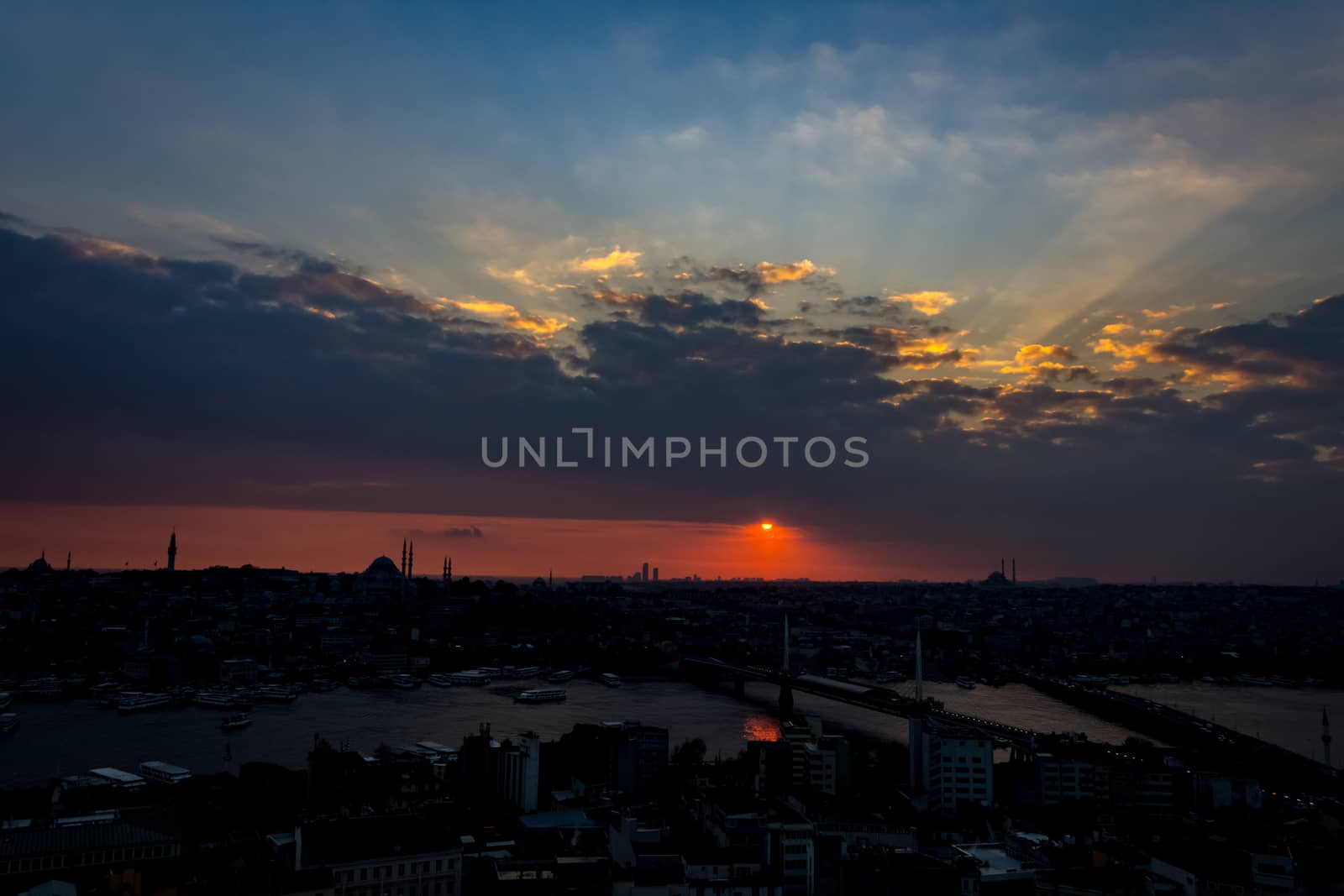 istanbul cityscape looking from the Galata Tower at sunset