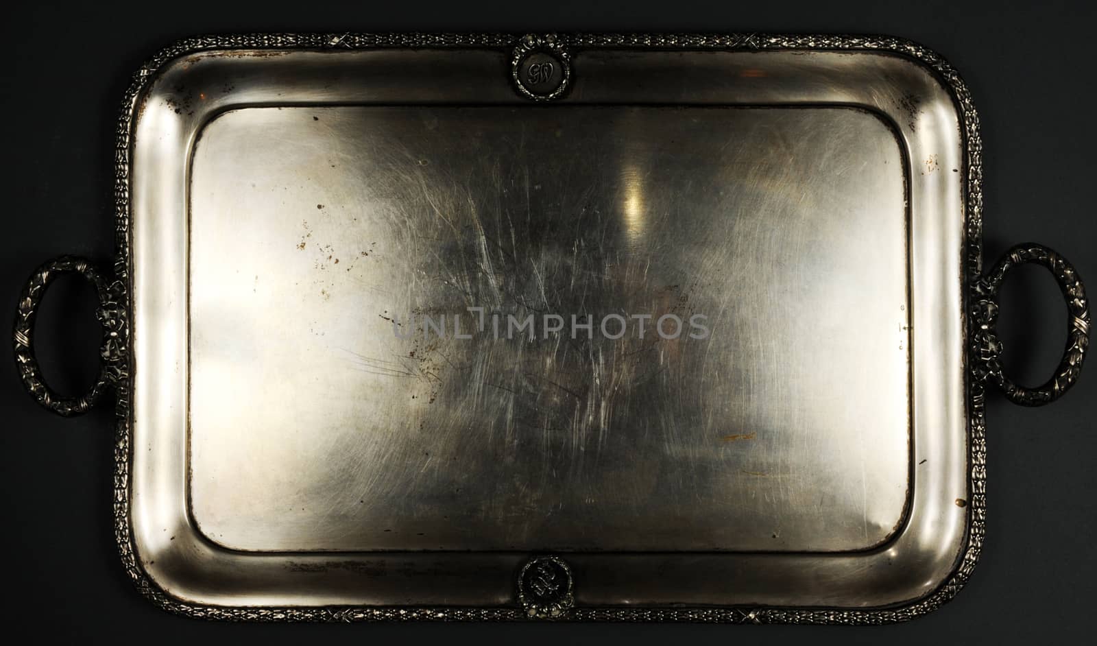 Old antiques isolated rustic empty metal tray