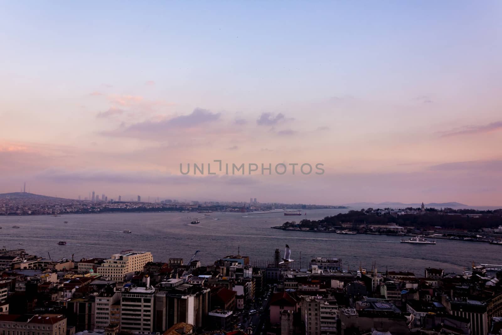 istanbul cityscape looking from the Galata Tower at sunset