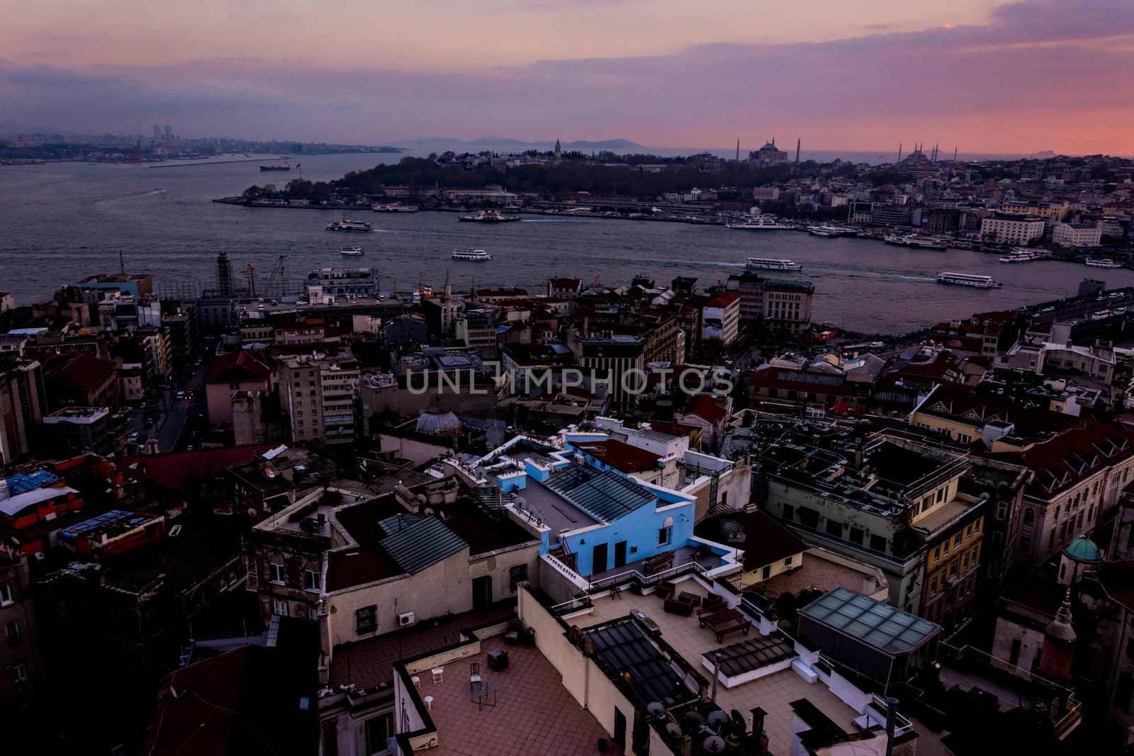 istanbul cityscape looking from the Galata Tower at the evening time