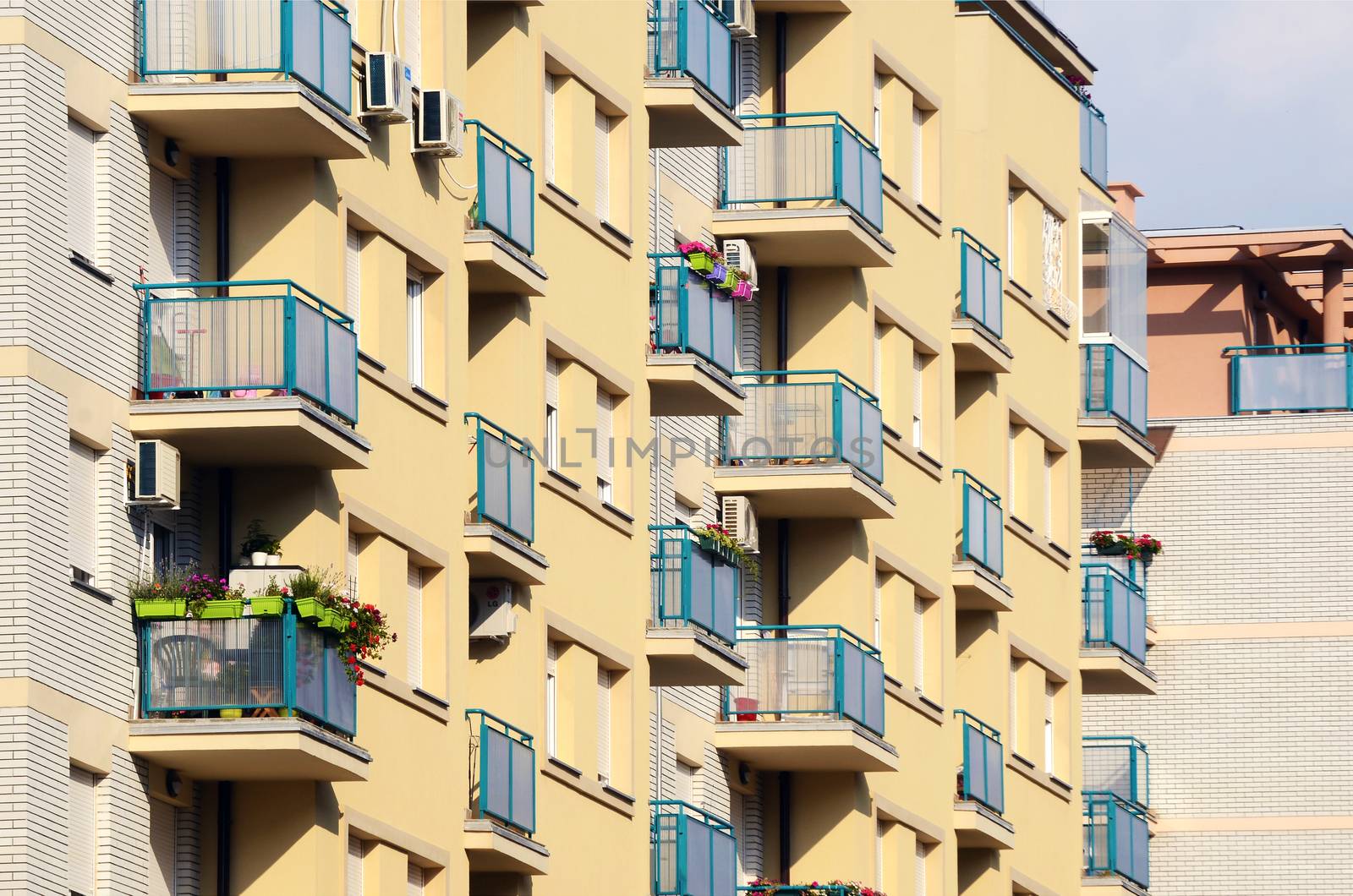 Complex of colorful and modern apartment building