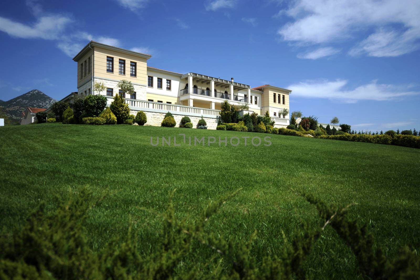 Beautiful large palace with stairs and lawn