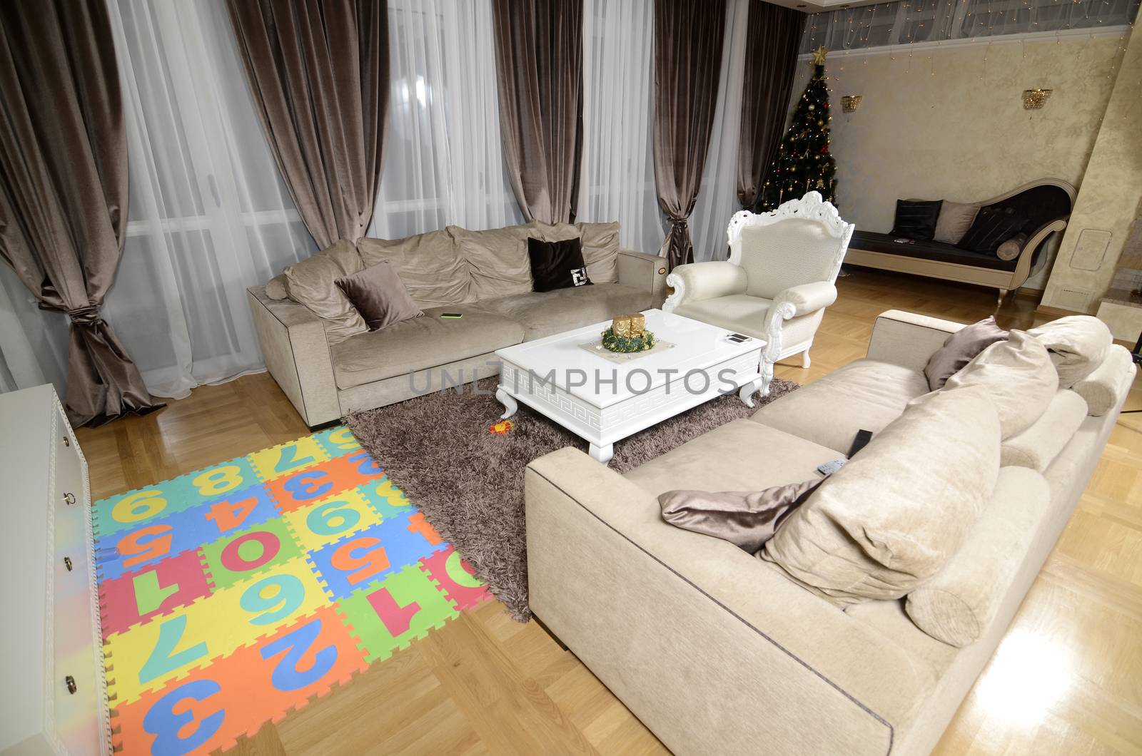 Empty modern large living room with modern furniture