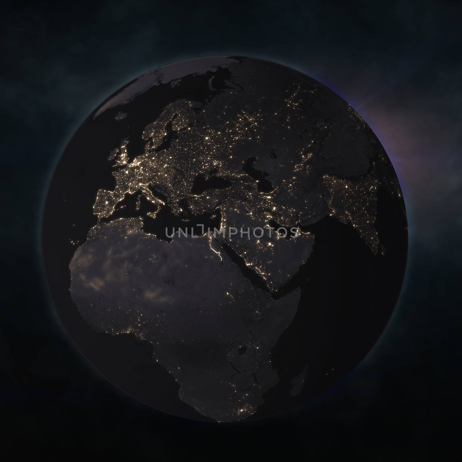 Planet earth in the starry background. Elements of this image furnished by NASA. 3d illustration