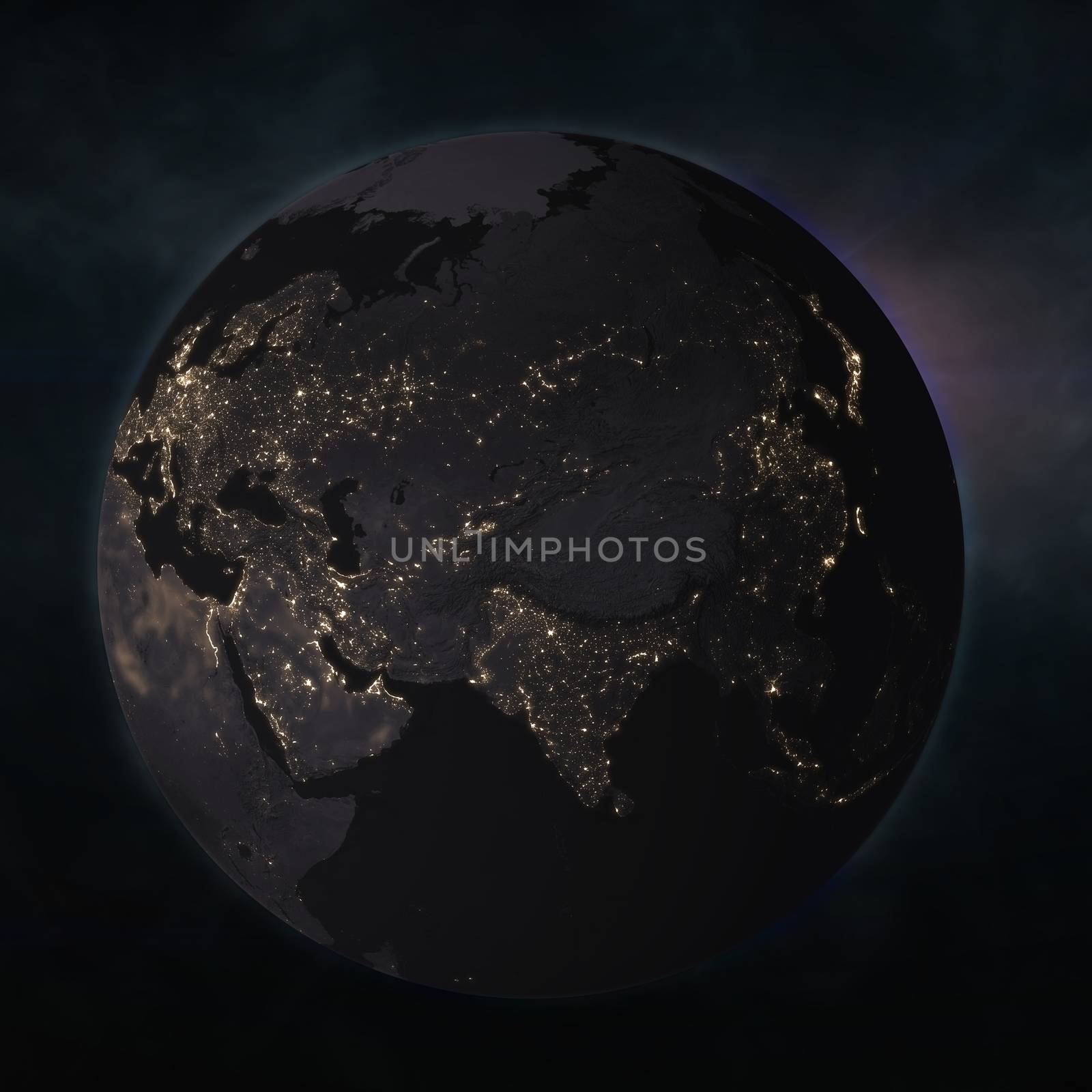 Night globe with city lights. Elements of this image furnished by NASA. 3d illustration
