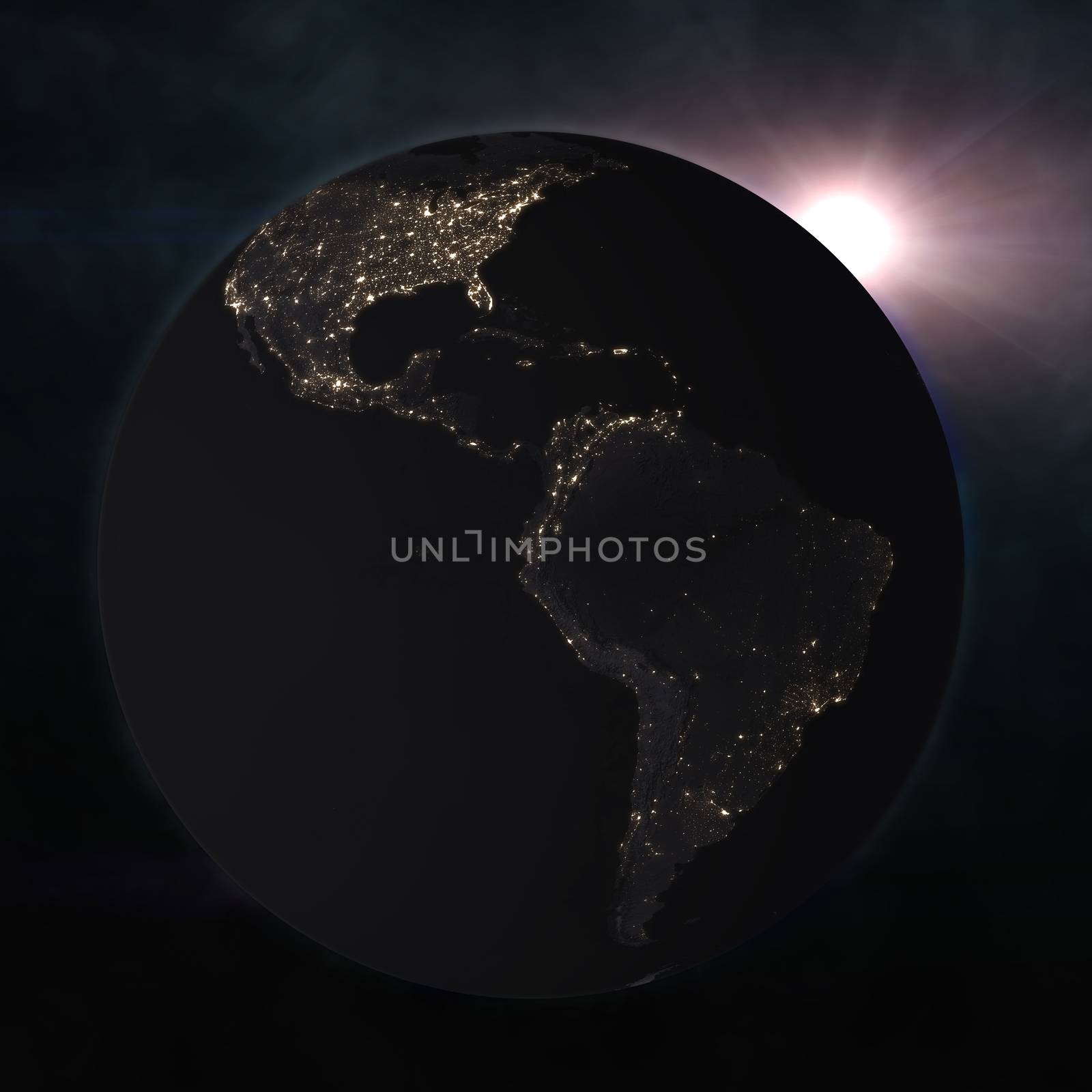 Night globe with city lights. Elements of this image furnished by NASA. 3d illustration