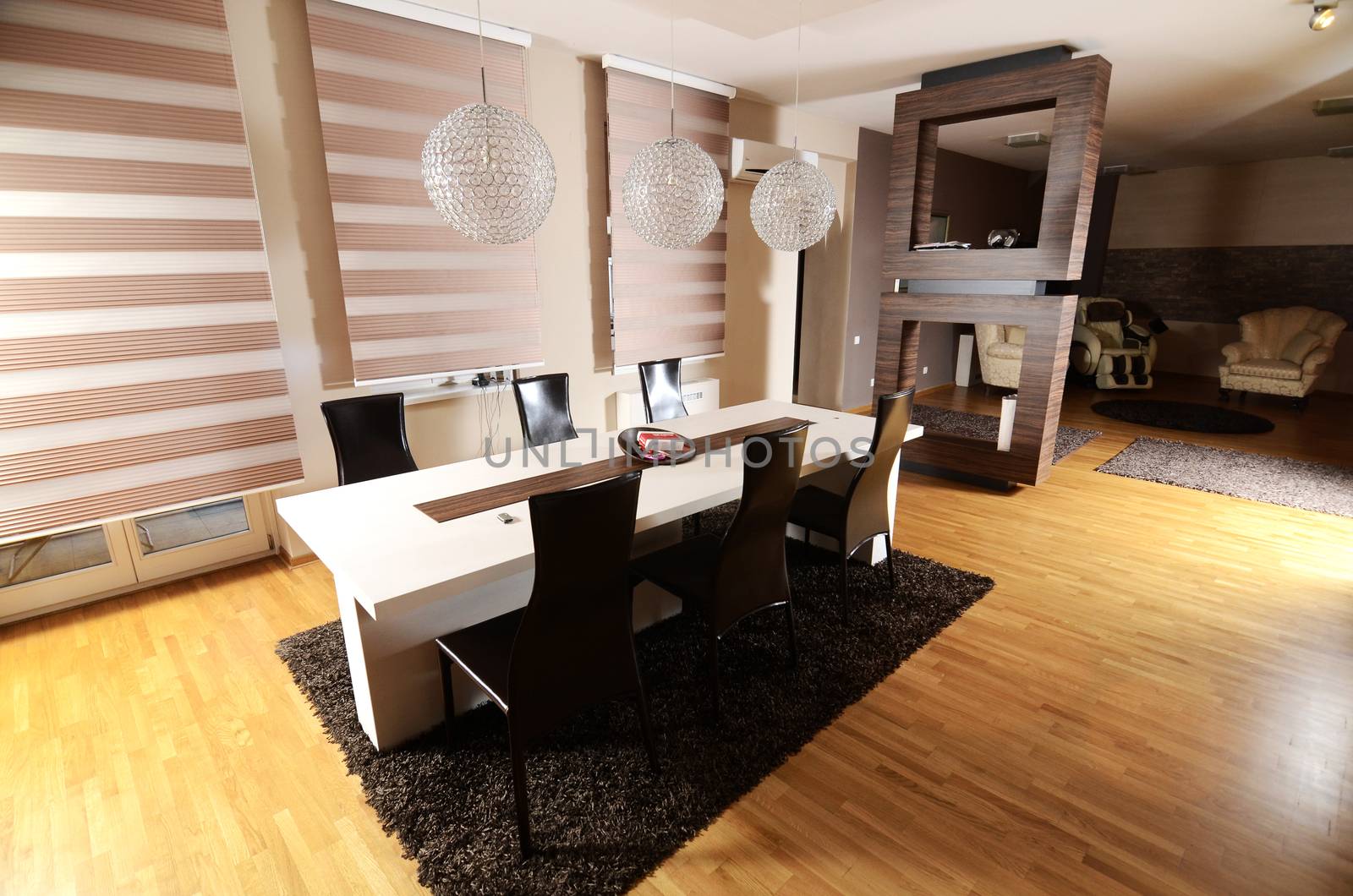 Empty modern large living room with modern furniture