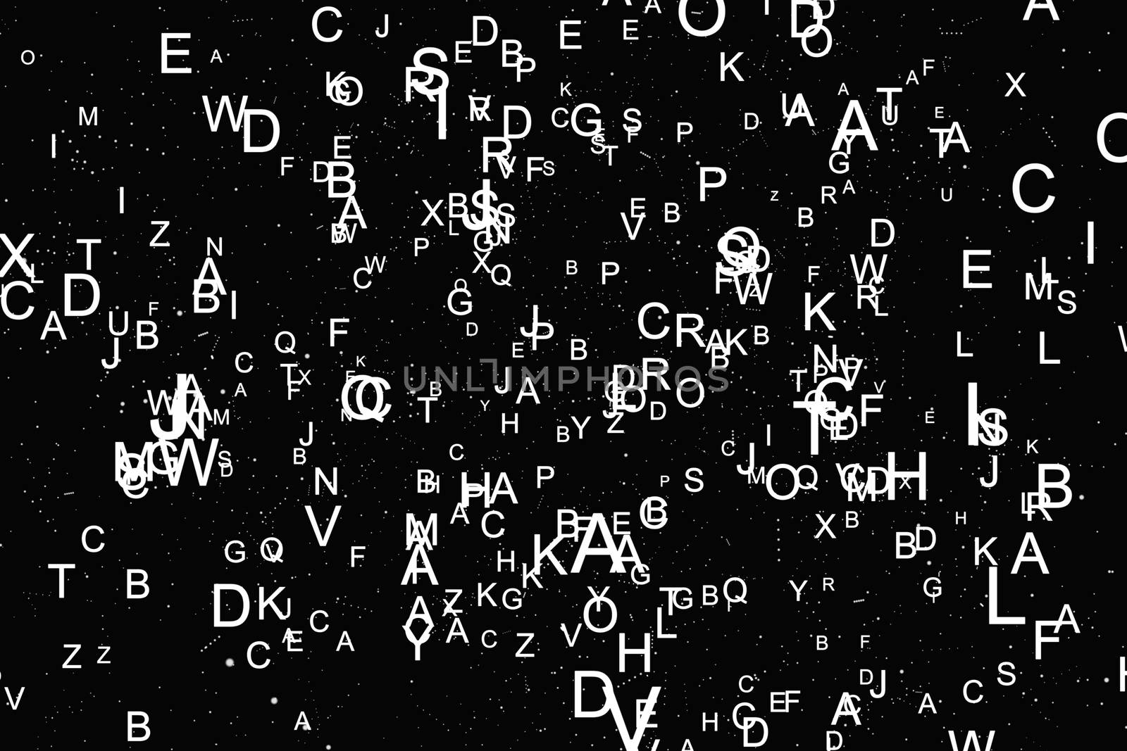 Abstract white alphabet fly on black background. Education concept