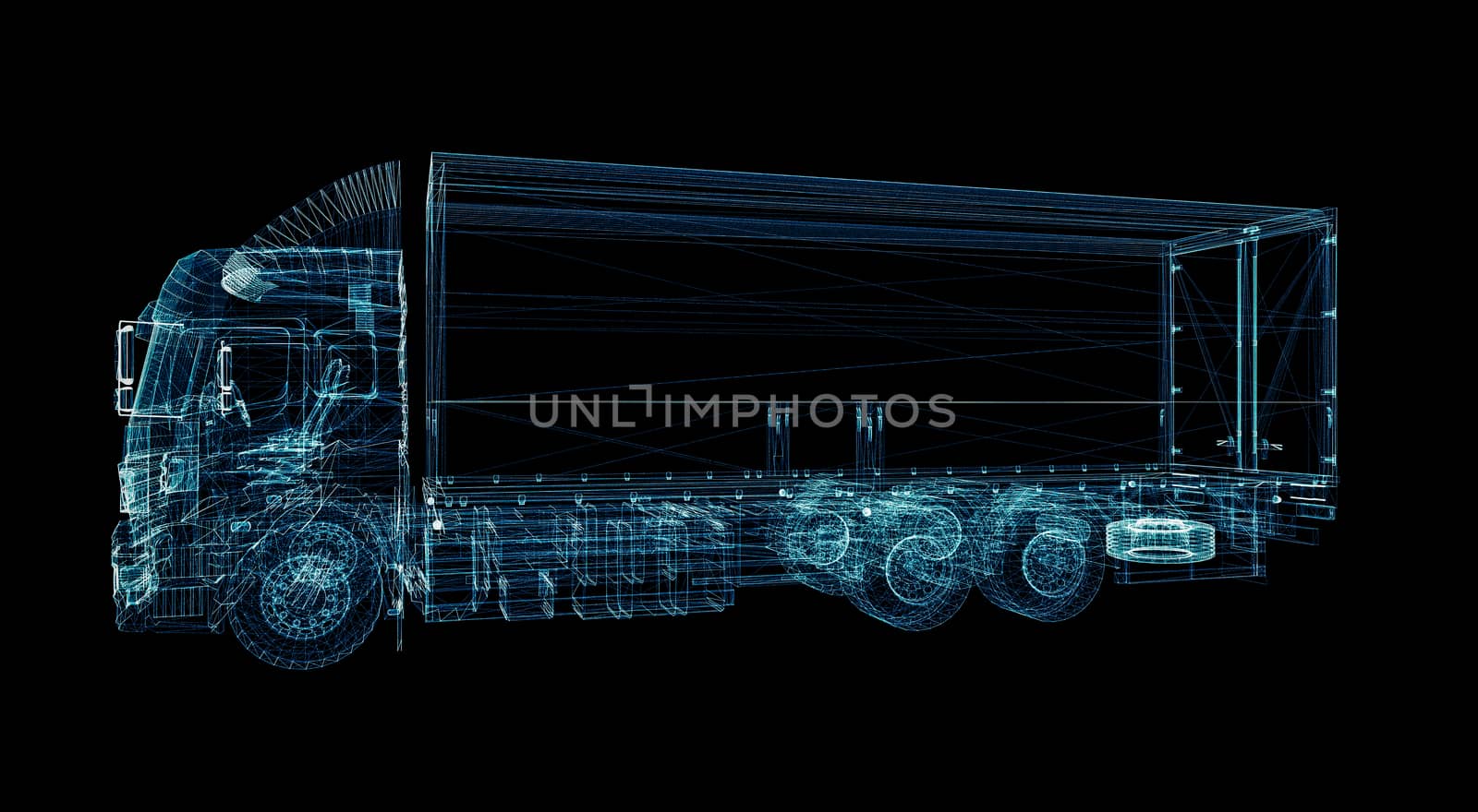 Digital Truck. The concept of digital technology in the delivery industry. 3D Illustration